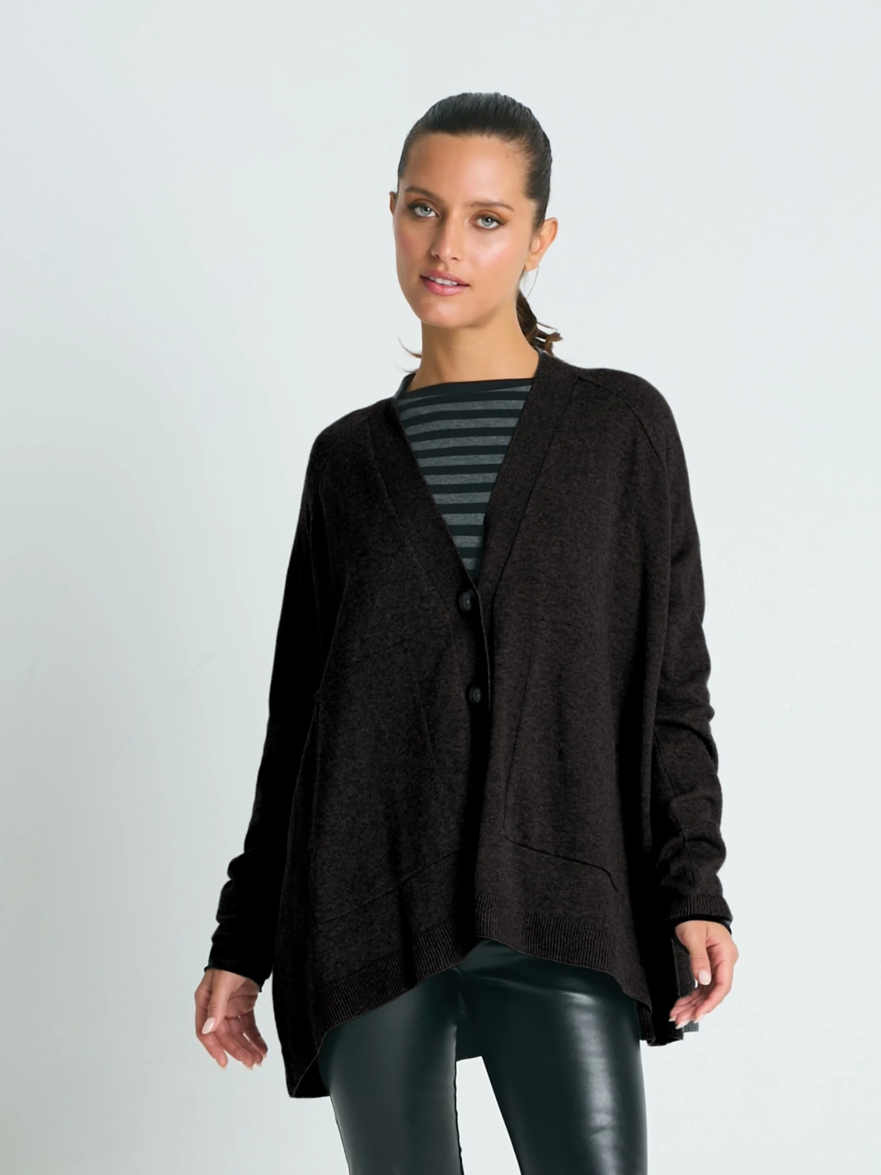 Pima Cotton Varsity Cardigan in Black