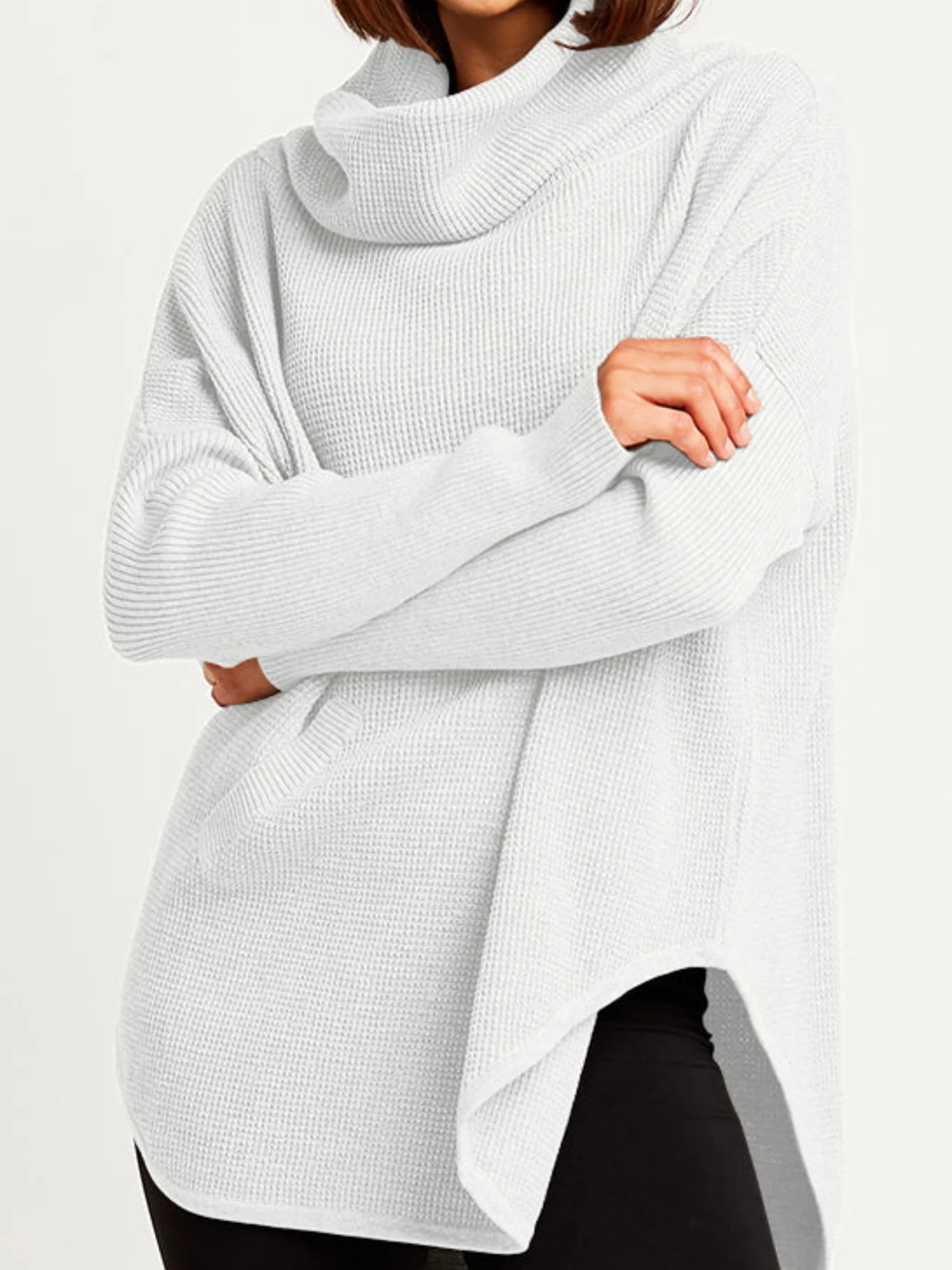 Pima Cotton Waffle Cowl Sweater in White