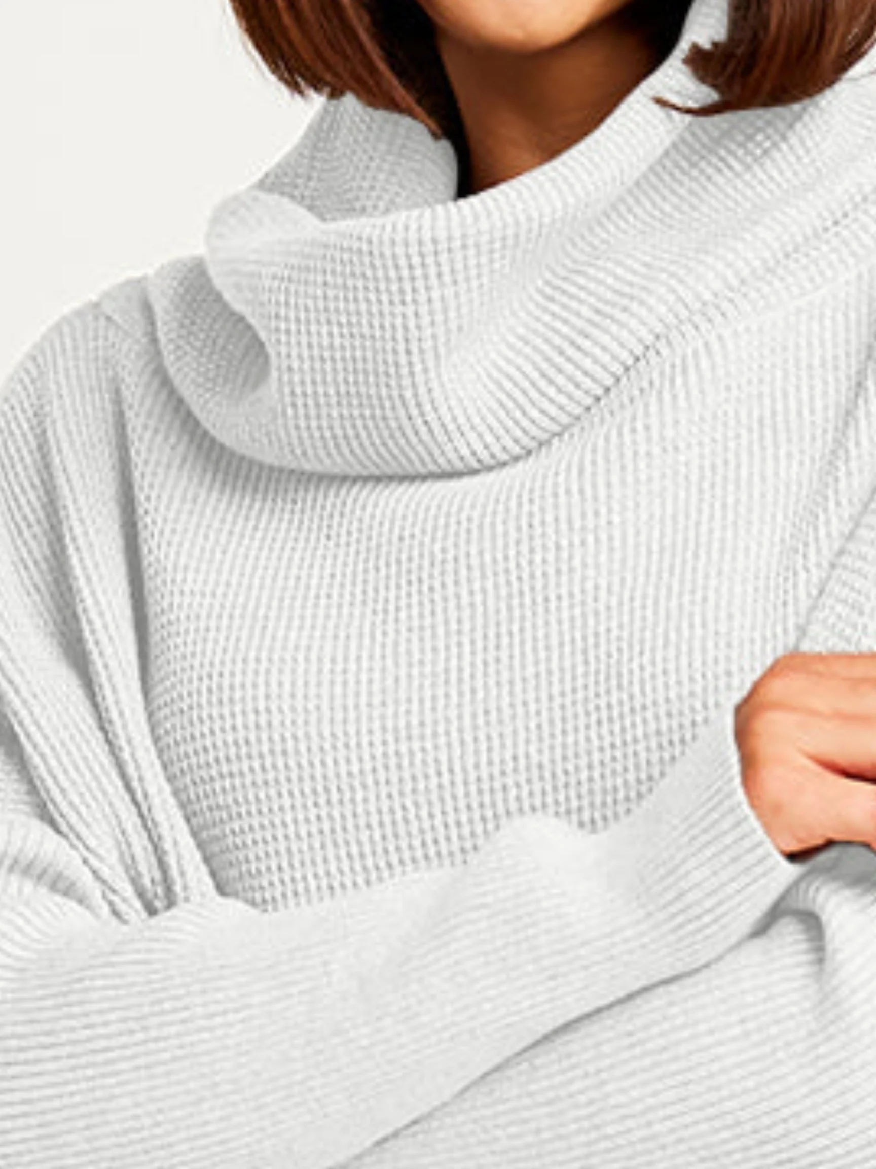 Pima Cotton Waffle Cowl Sweater in White