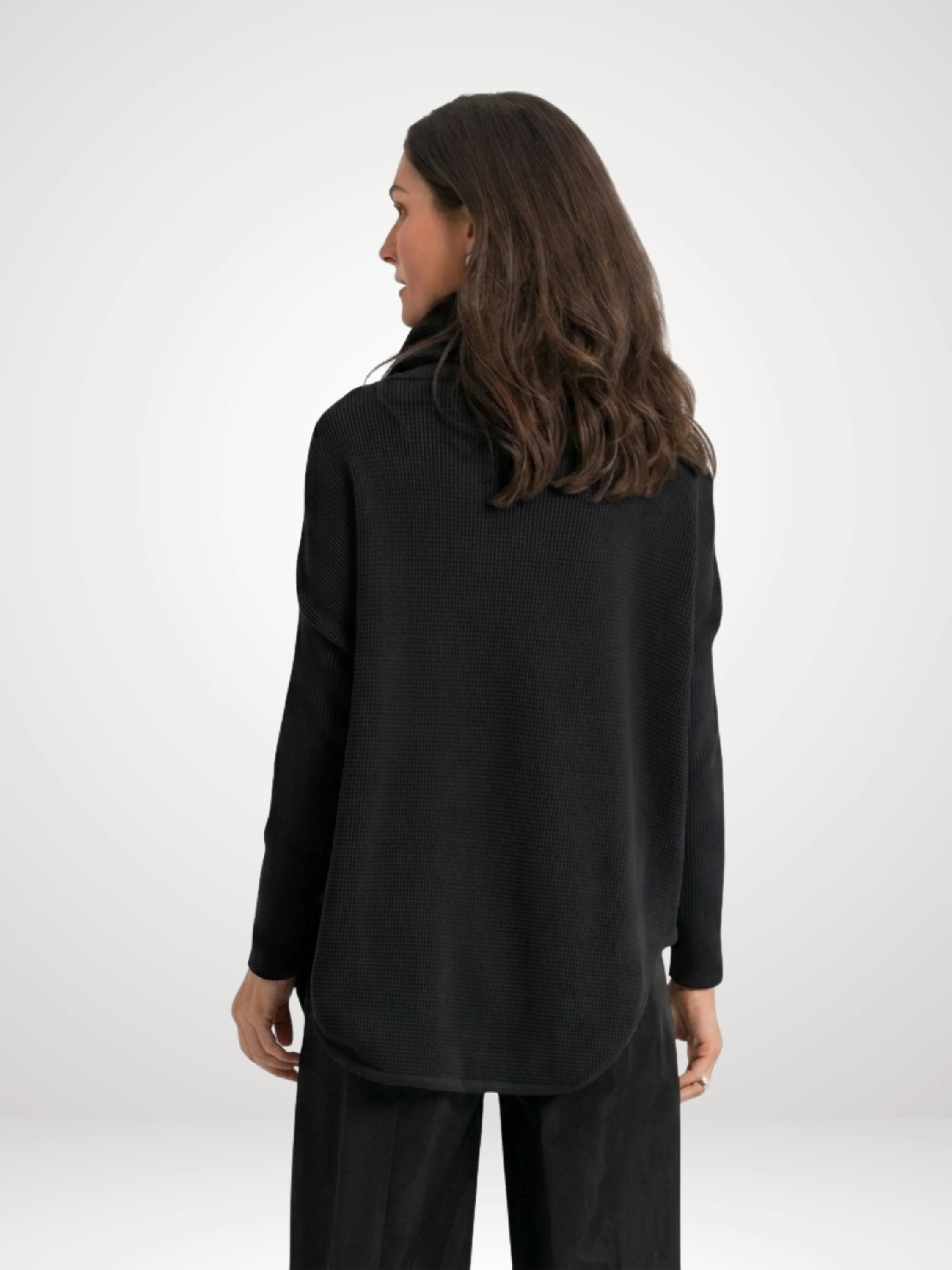 Pima Cotton Waffle Cowl Sweater in Black
