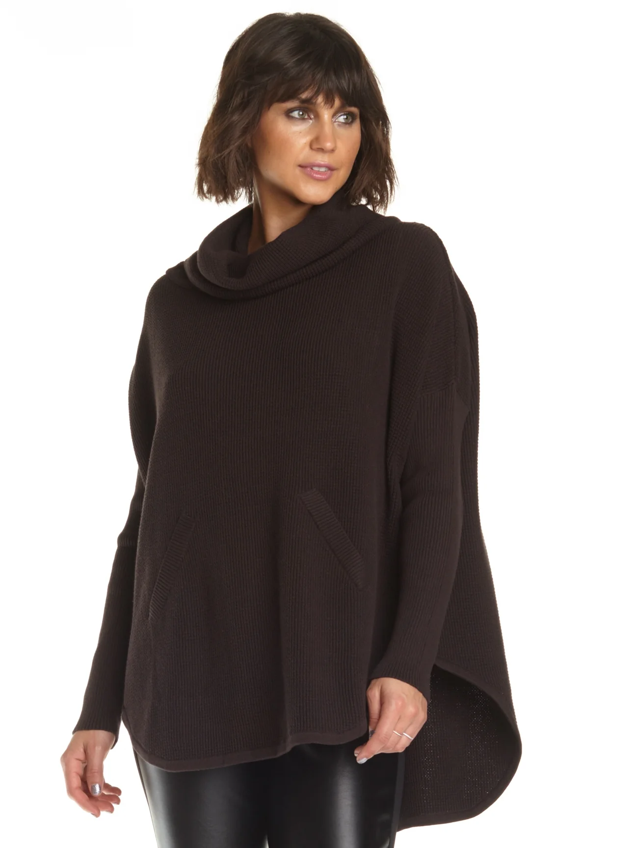 Pima Cotton Waffle Cowl Sweater in Black