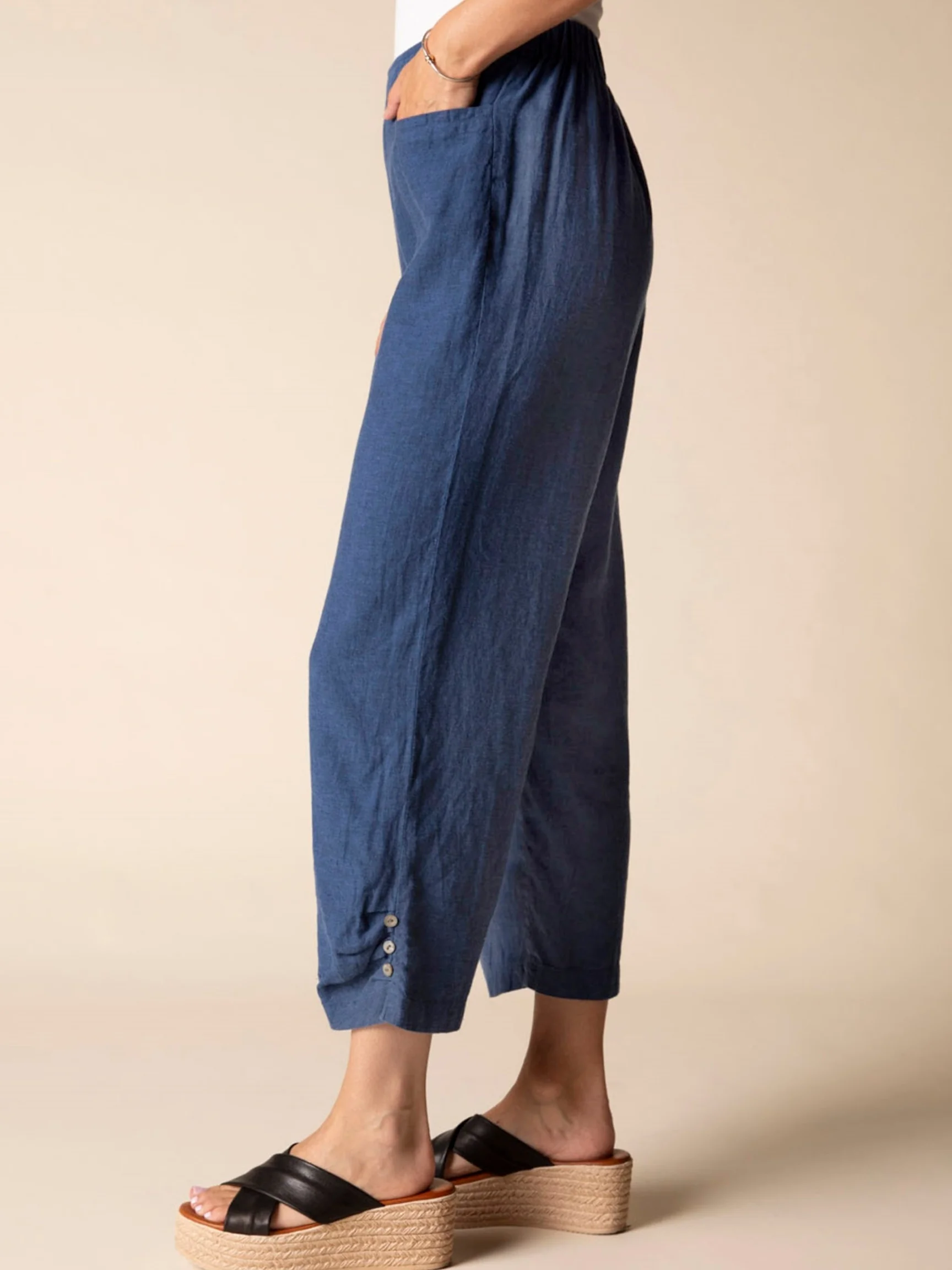 Pleat Button Capri in Navy