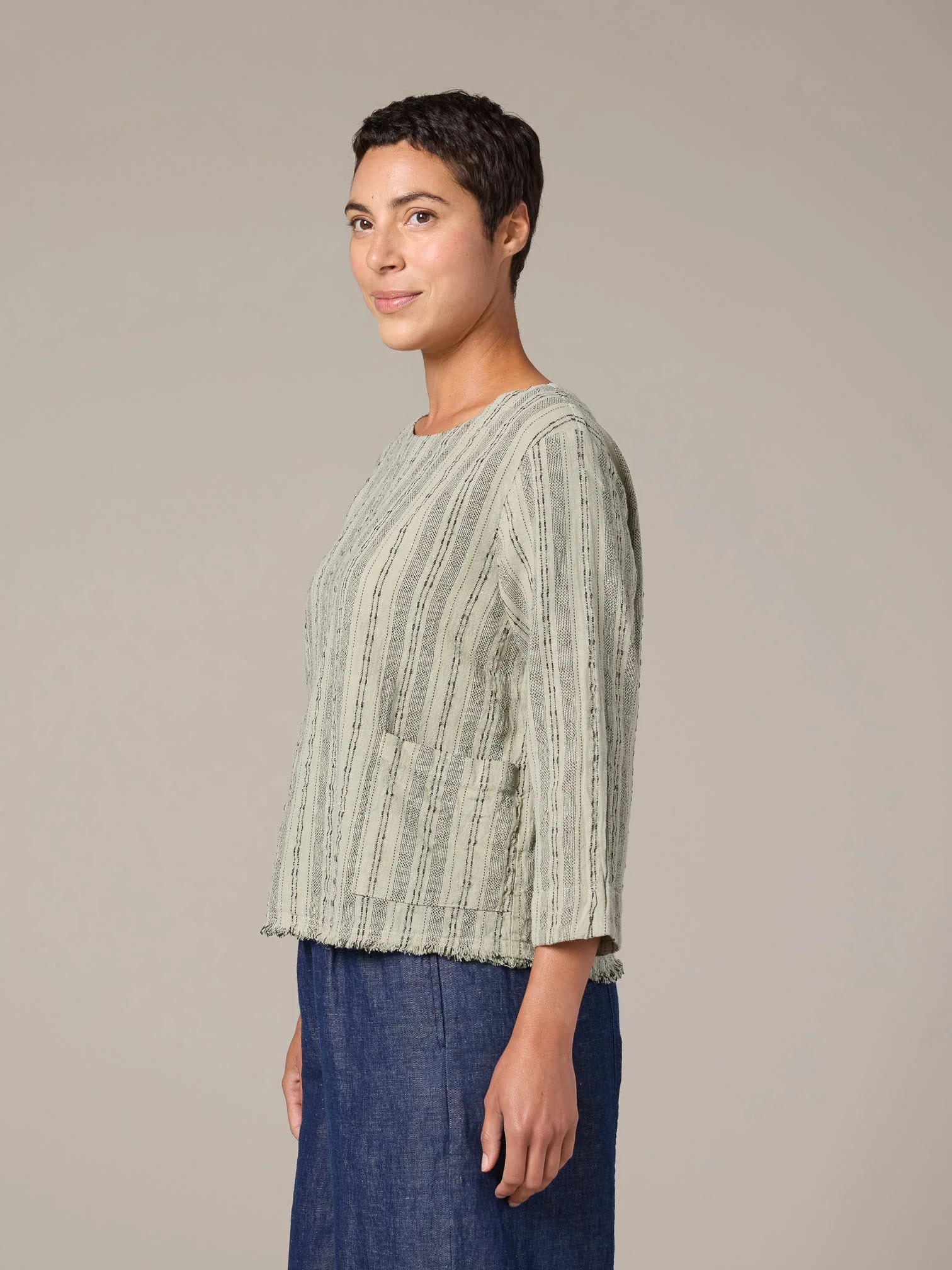 Pocket 3/4 Slv Shell in Balsam Green