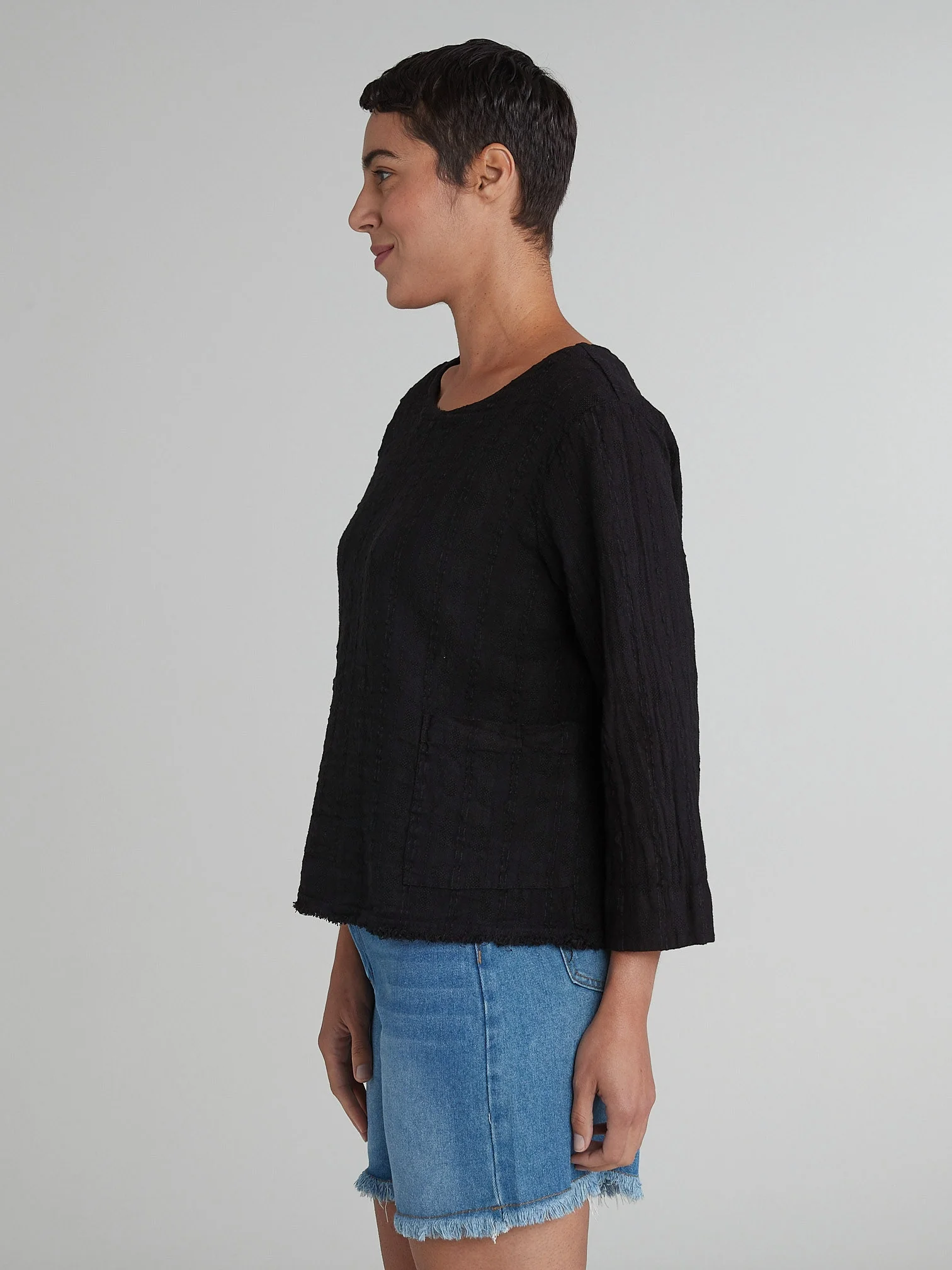 Pocket 3/4 Slv Shell in Black