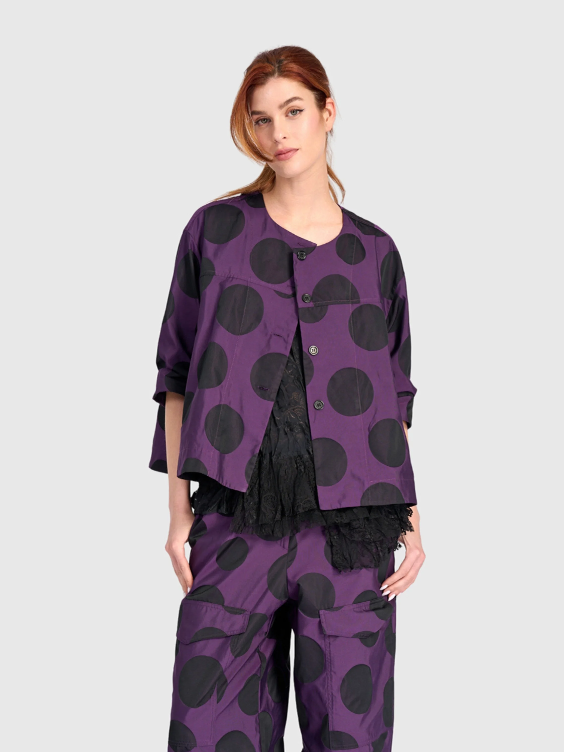 Polka Dot Cropped Jacket in Violet