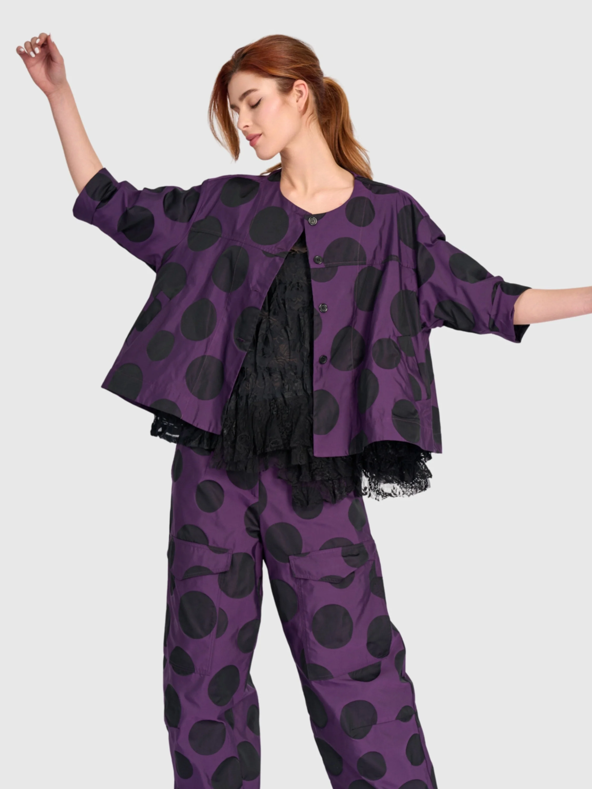 Polka Dot Cropped Jacket in Violet