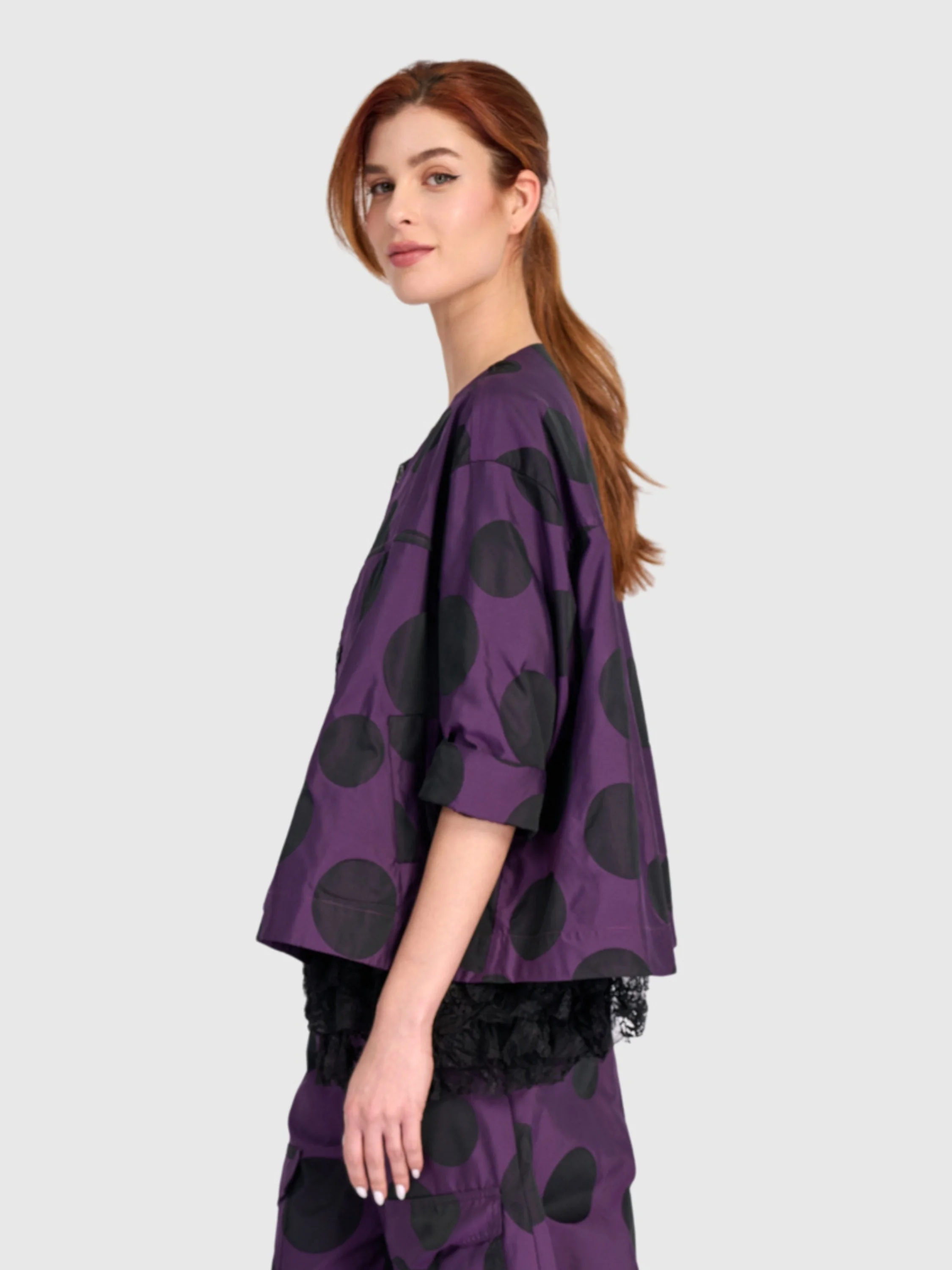 Polka Dot Cropped Jacket in Violet