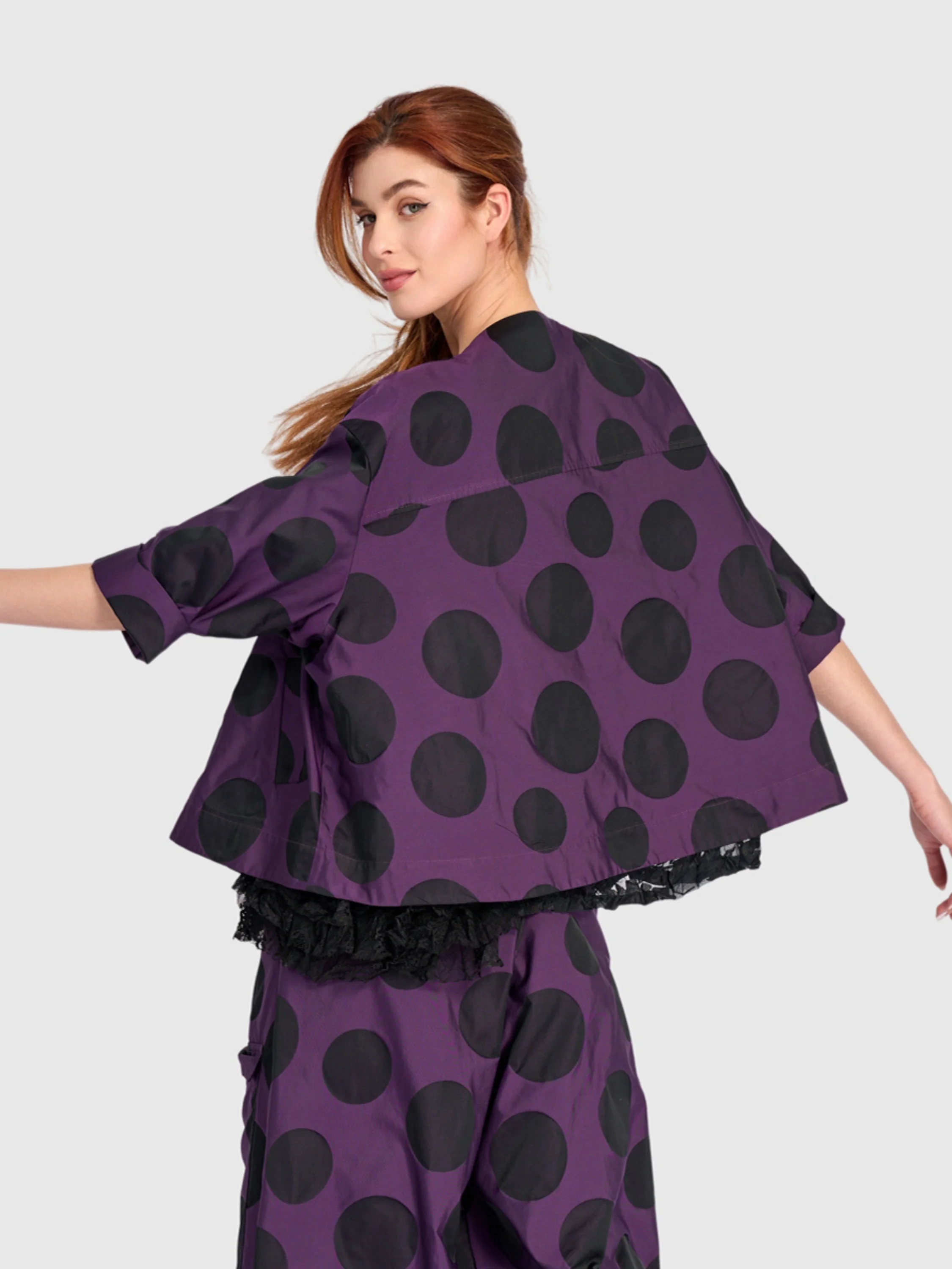 Polka Dot Cropped Jacket in Violet