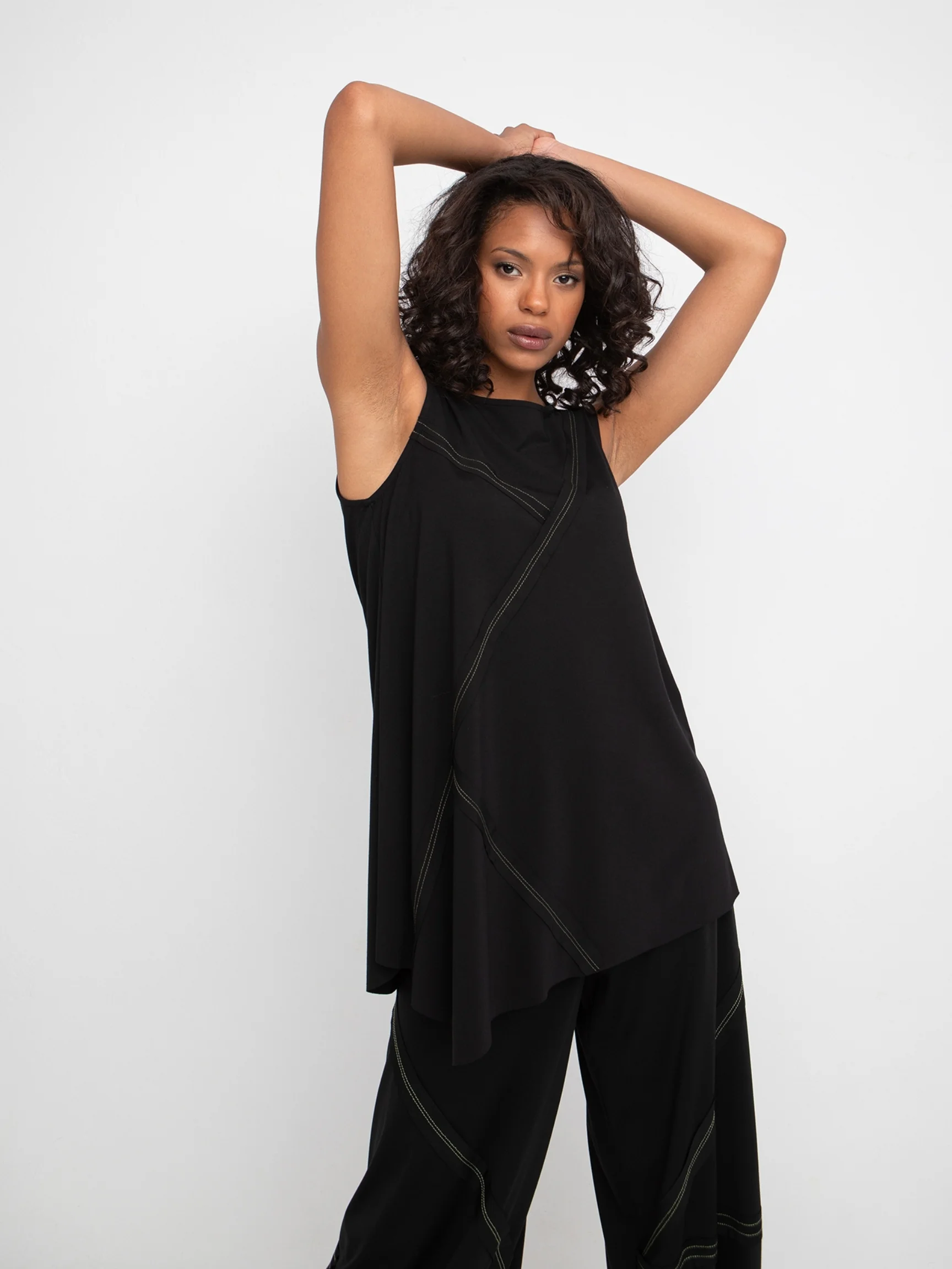 Ponte Stitch Point Tank in Black/Olive