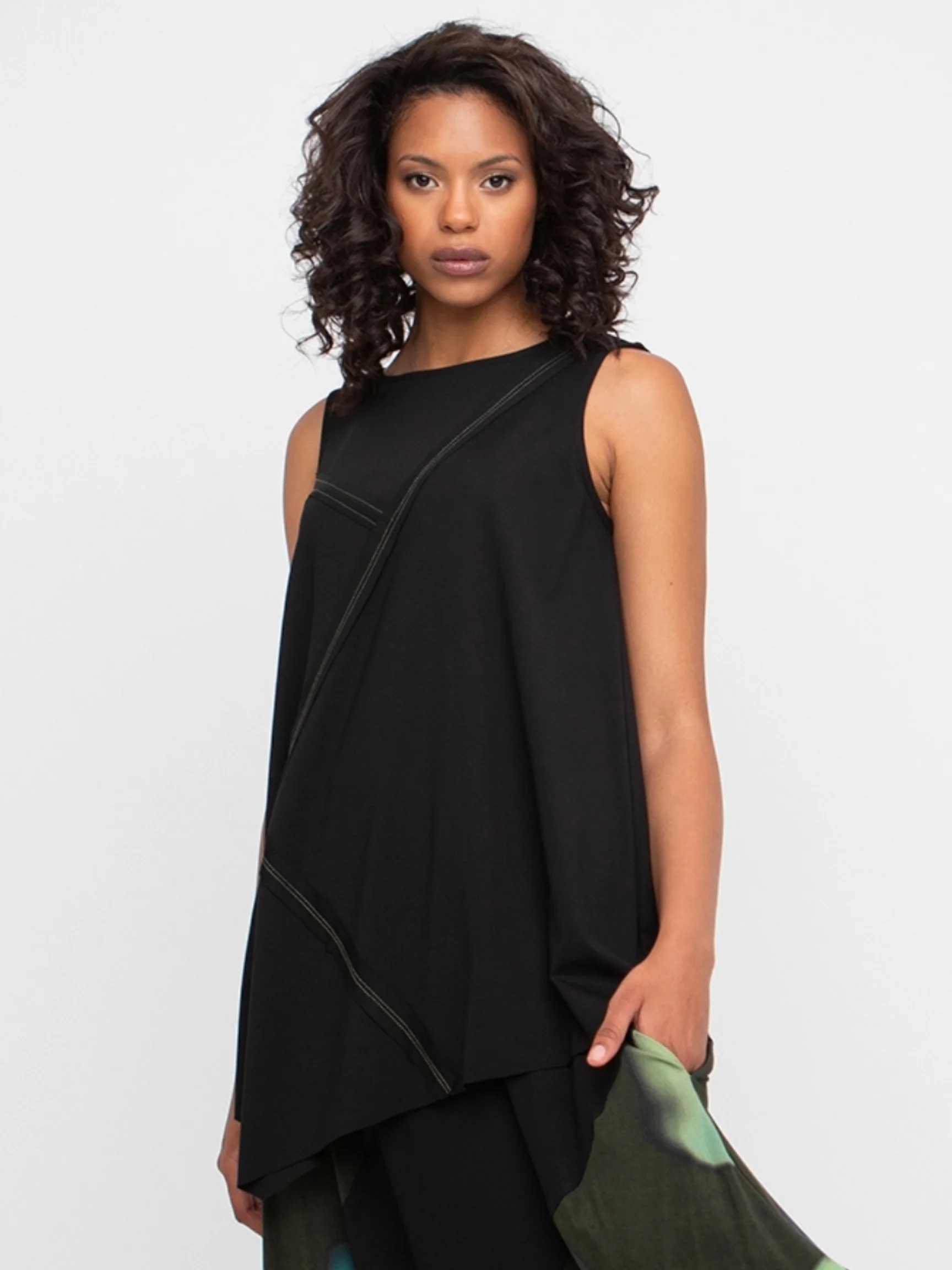 Ponte Stitch Point Tank in Black/Olive