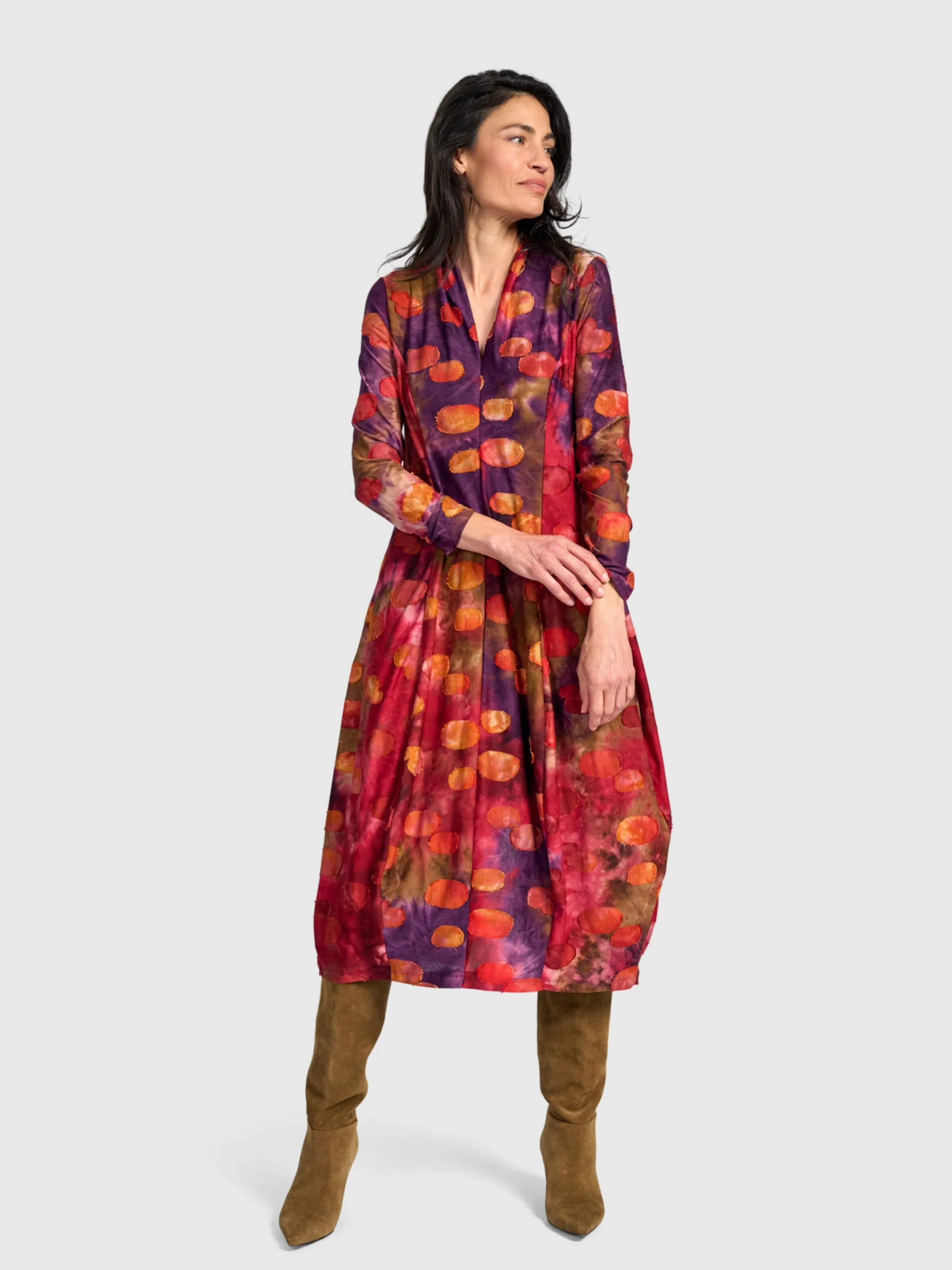 Printed Midi Dress in Berry