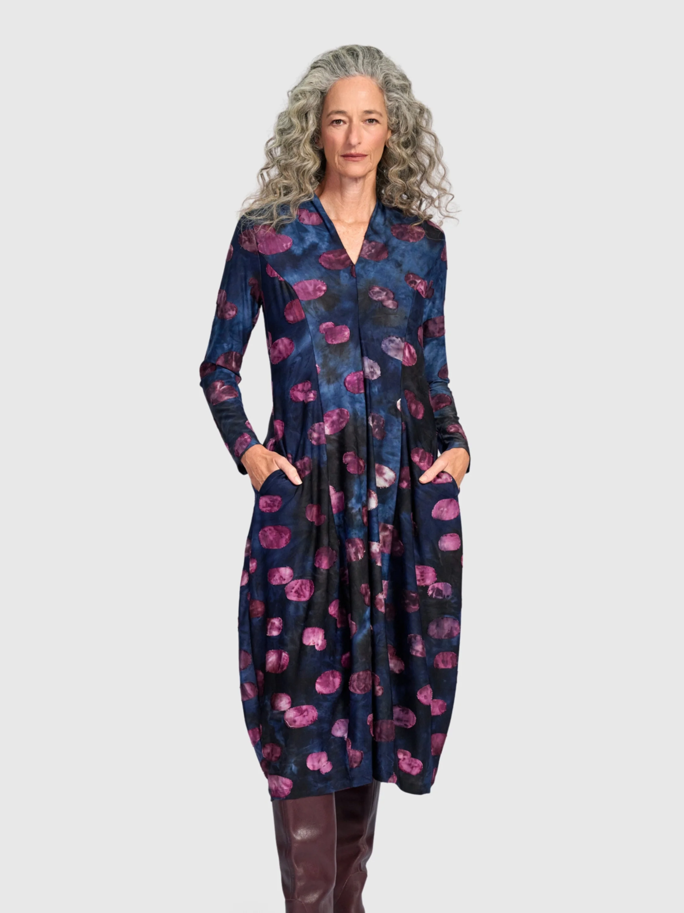 Printed Midi Dress in Midnight