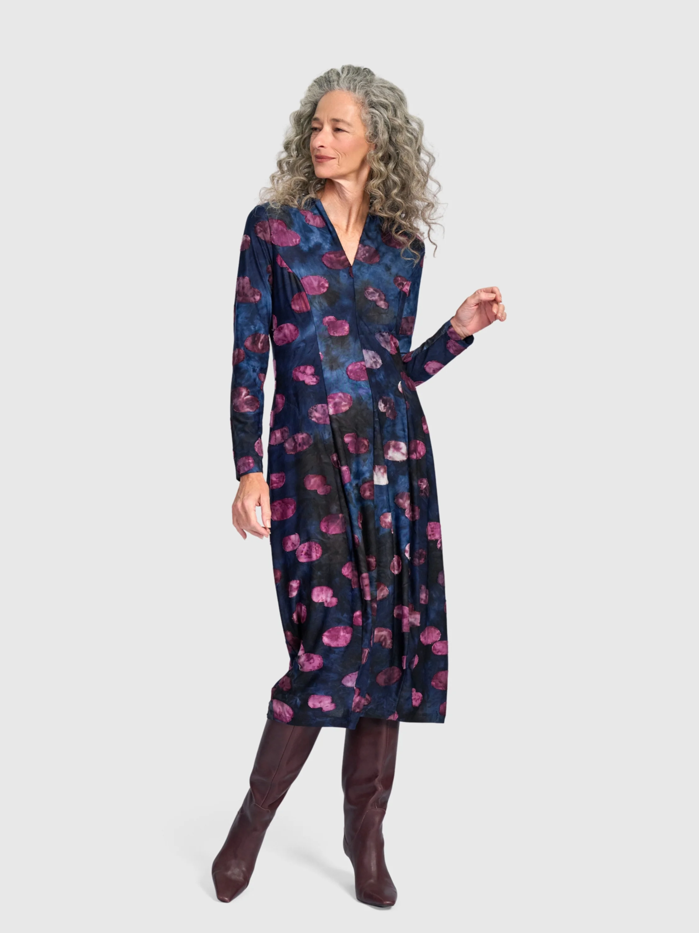 Printed Midi Dress in Midnight
