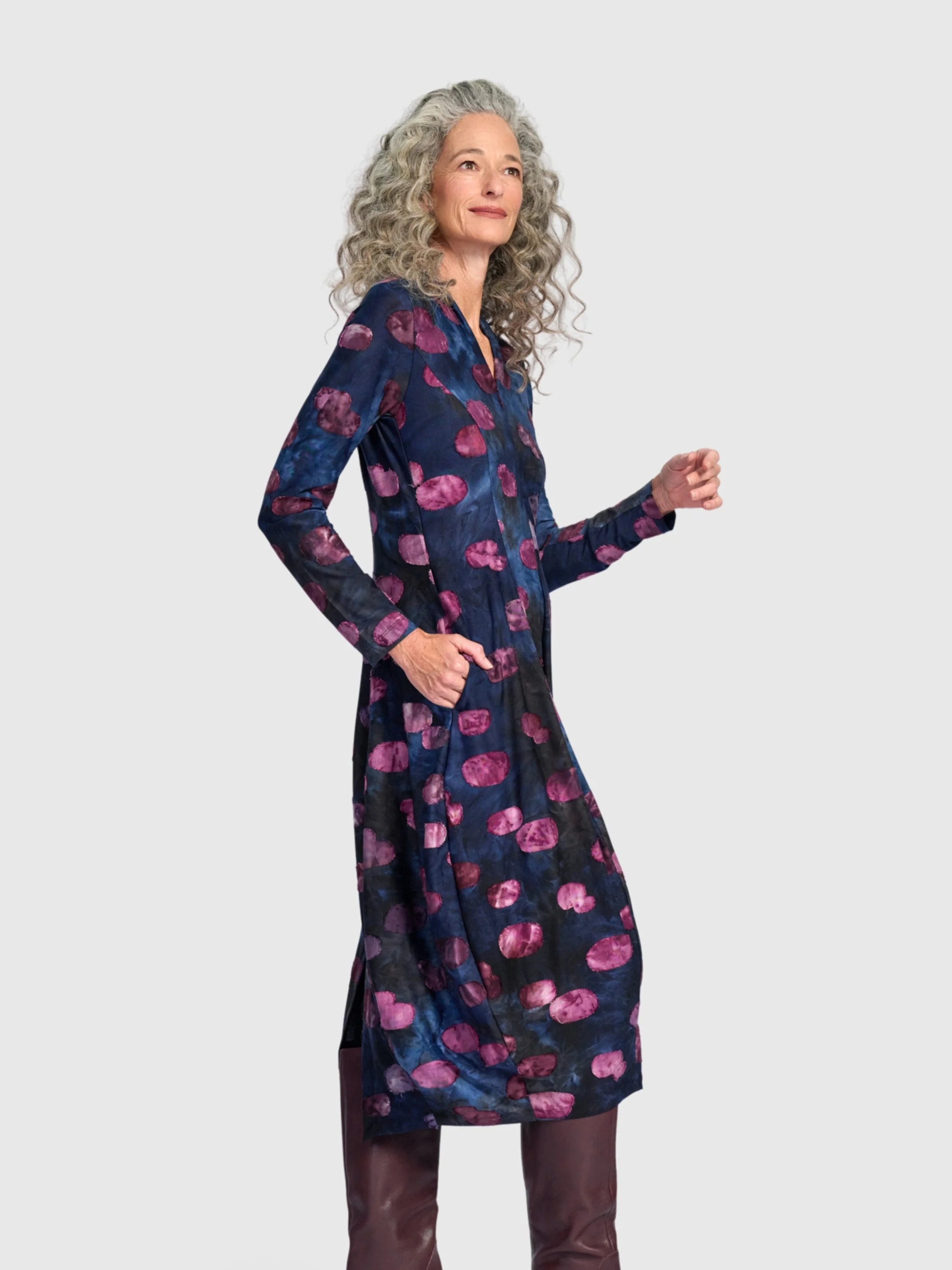 Printed Midi Dress in Midnight