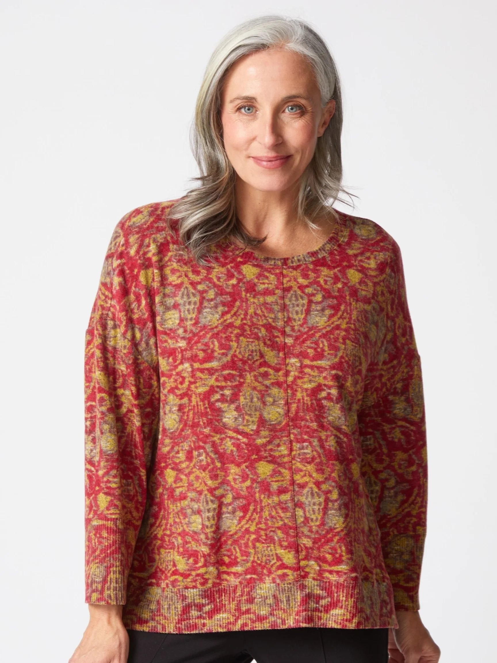 Rib Trim Boxy Crew in Ruby