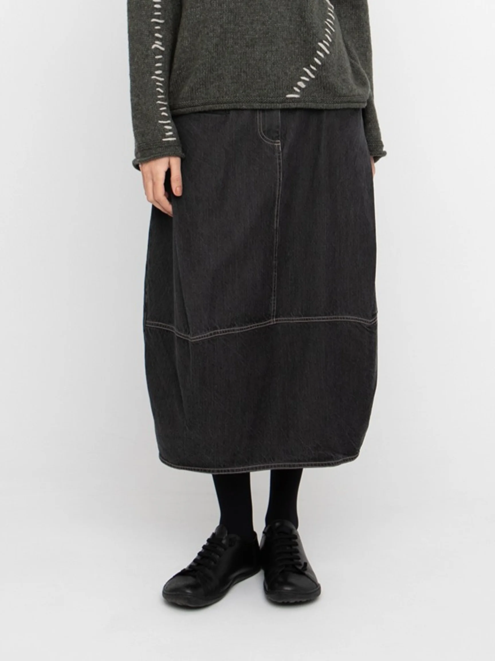 Riviera Midi Skirt in Black Denim