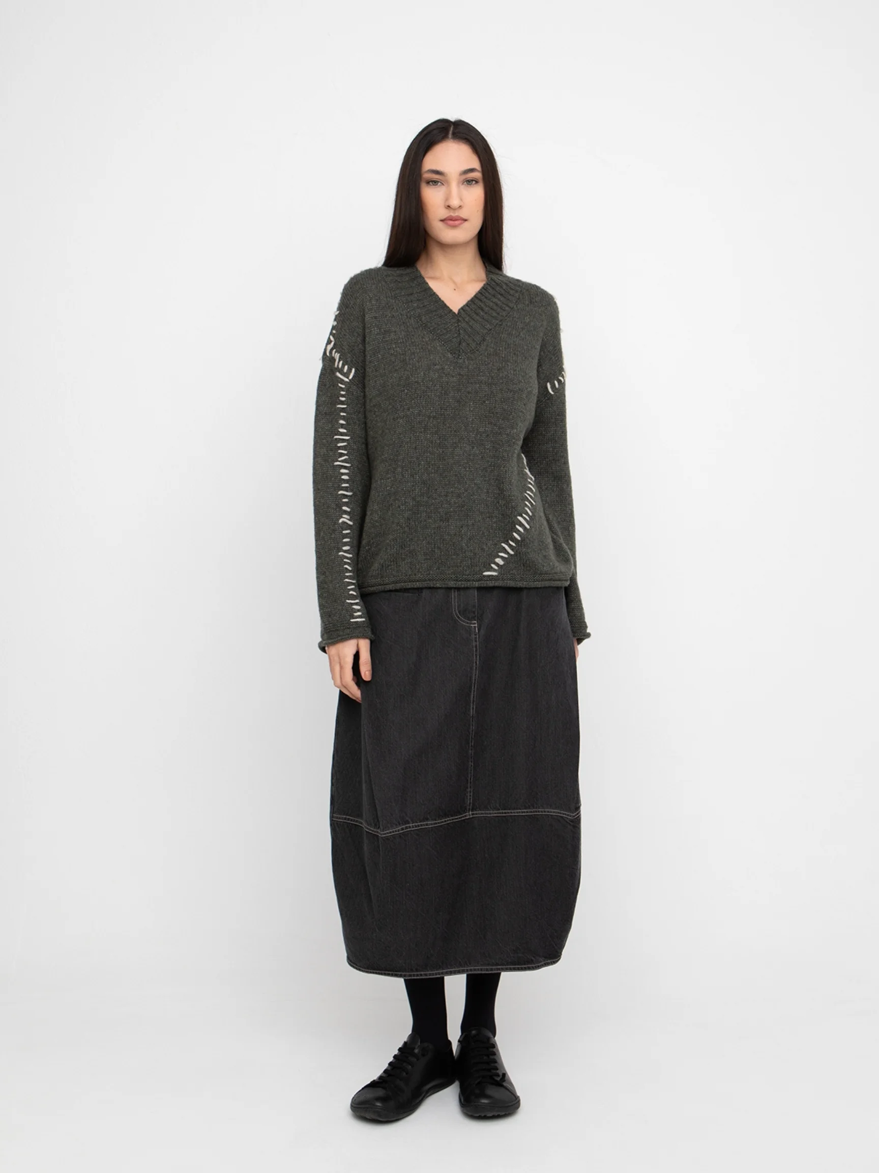 Riviera Midi Skirt in Black Denim