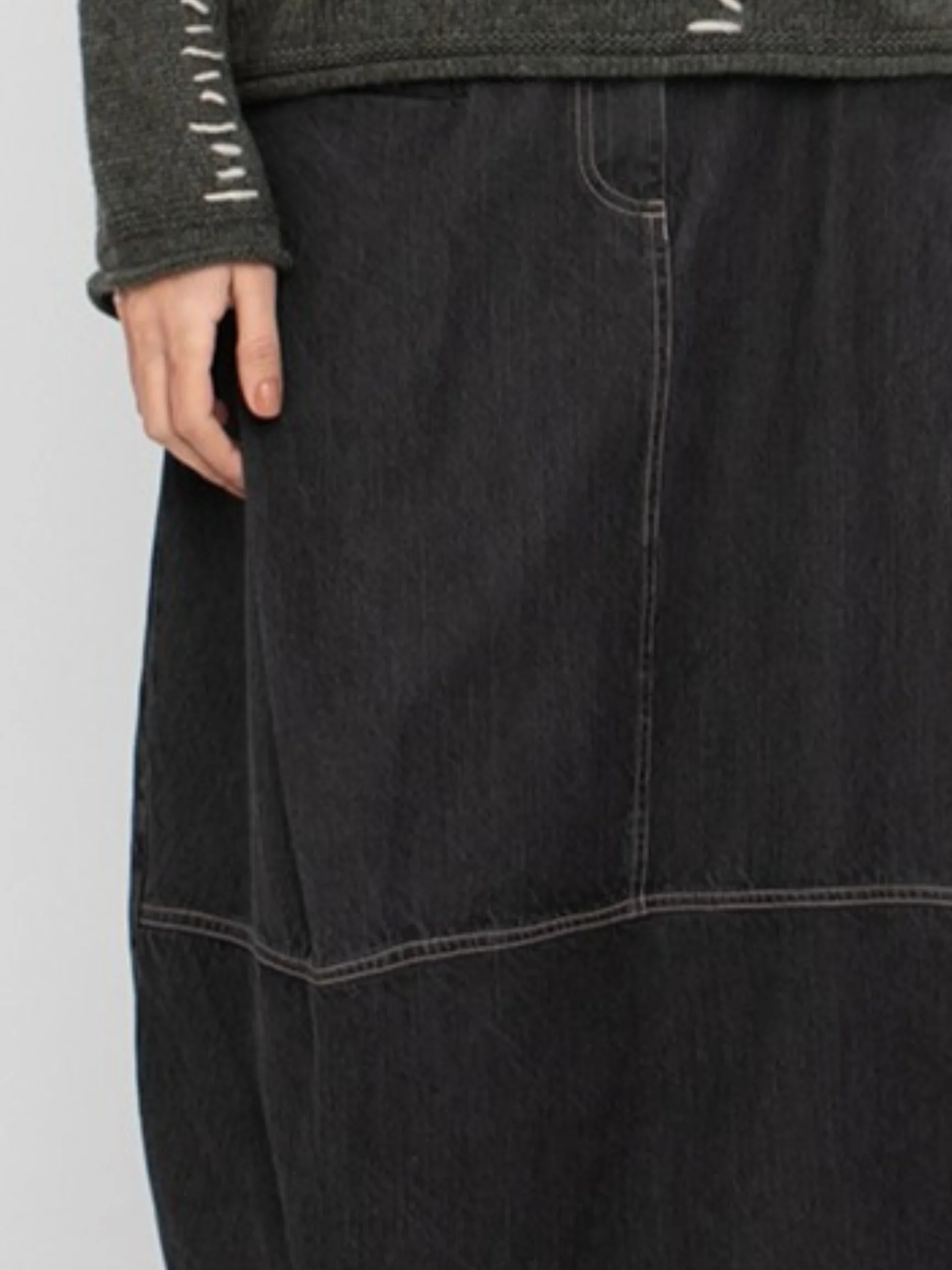 Riviera Midi Skirt in Black Denim