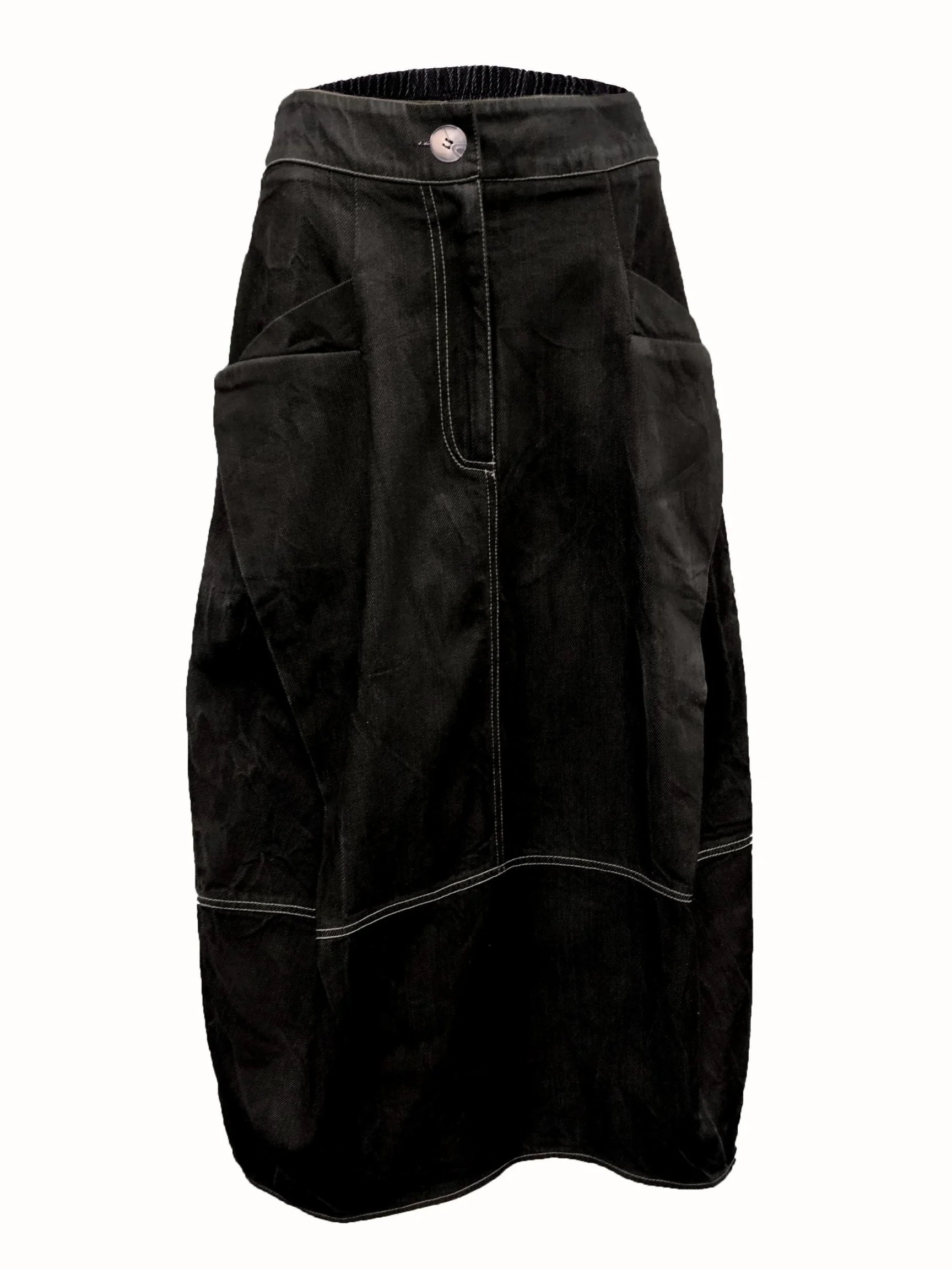 Riviera Midi Skirt in Black Denim