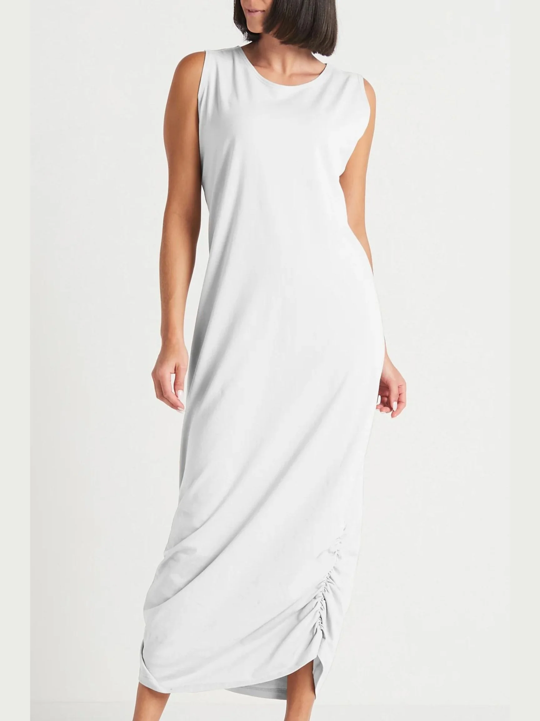 Rouched Tank Dress in White