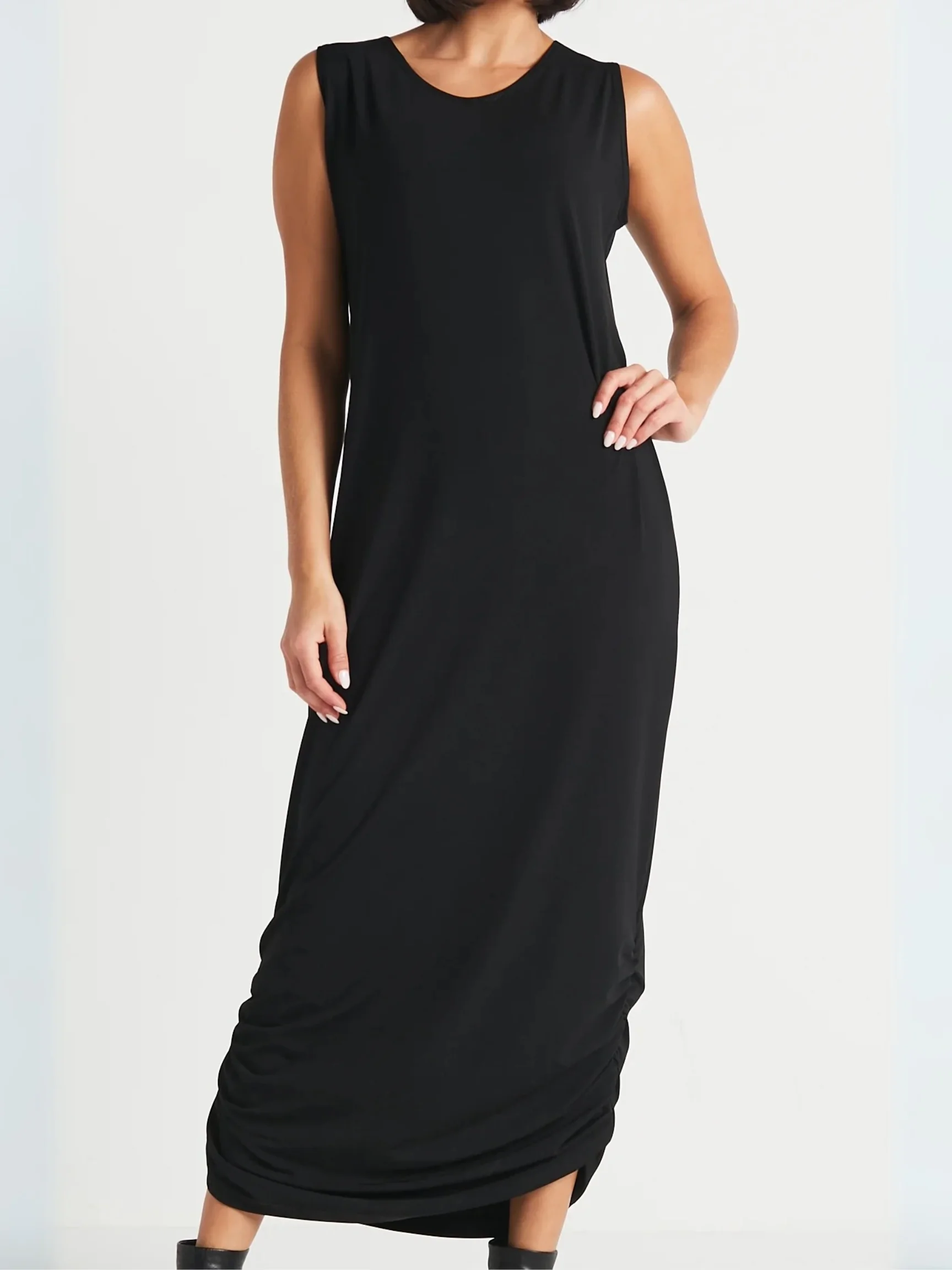 Rouched Tank Dress in Black