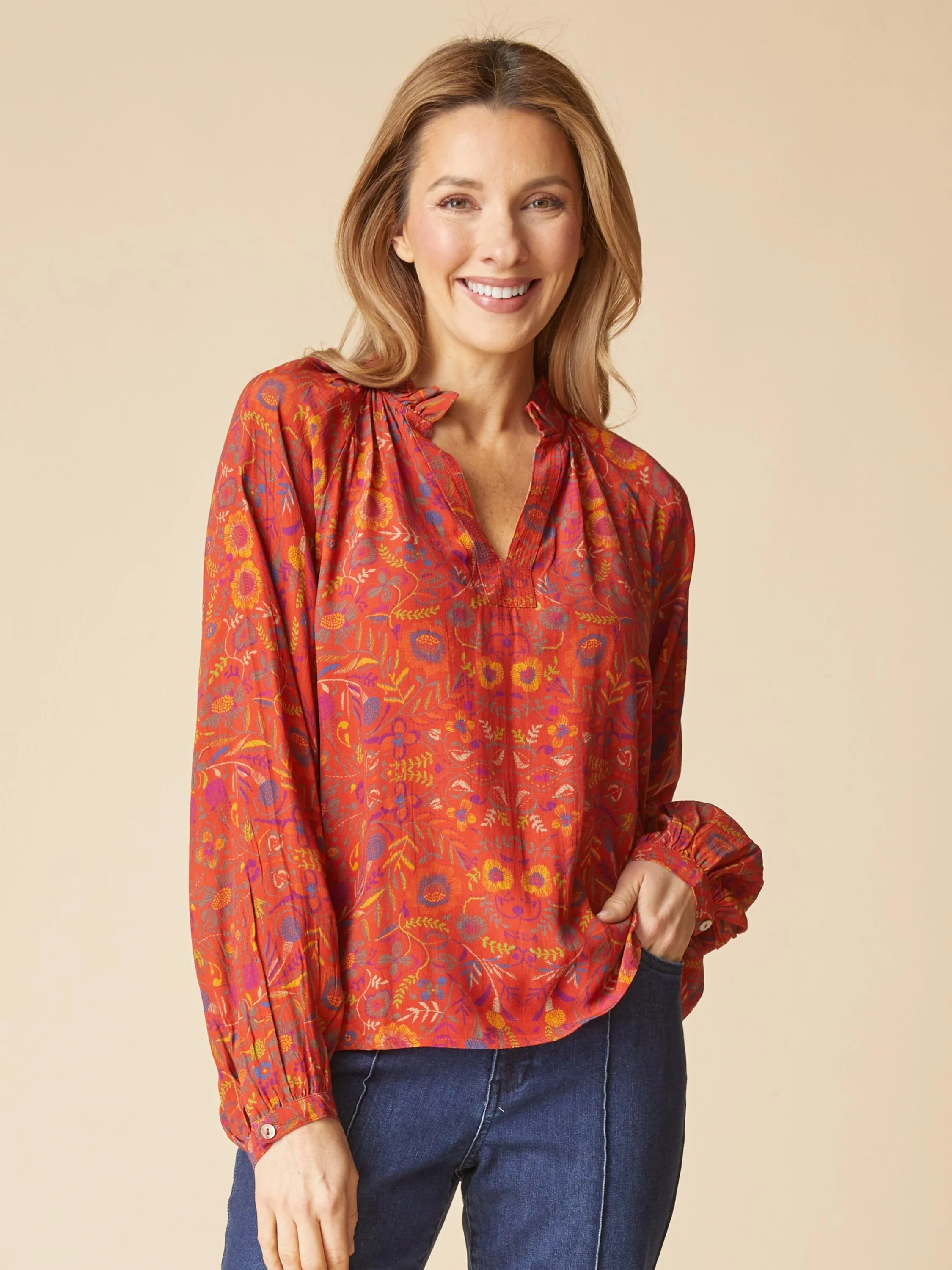 Ruched Collarshirt in Sienna