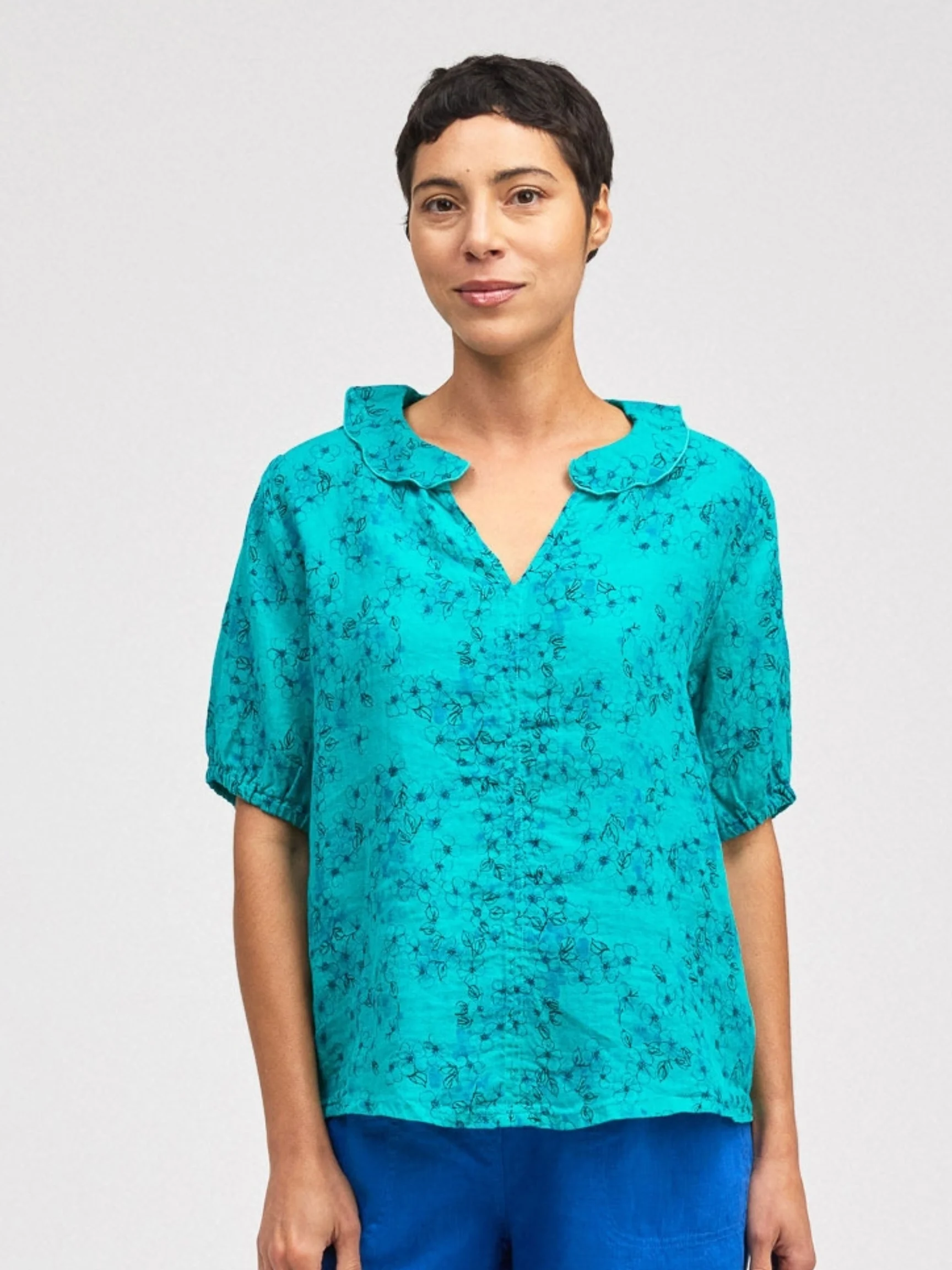 Ruffle Collar Top in Atoll