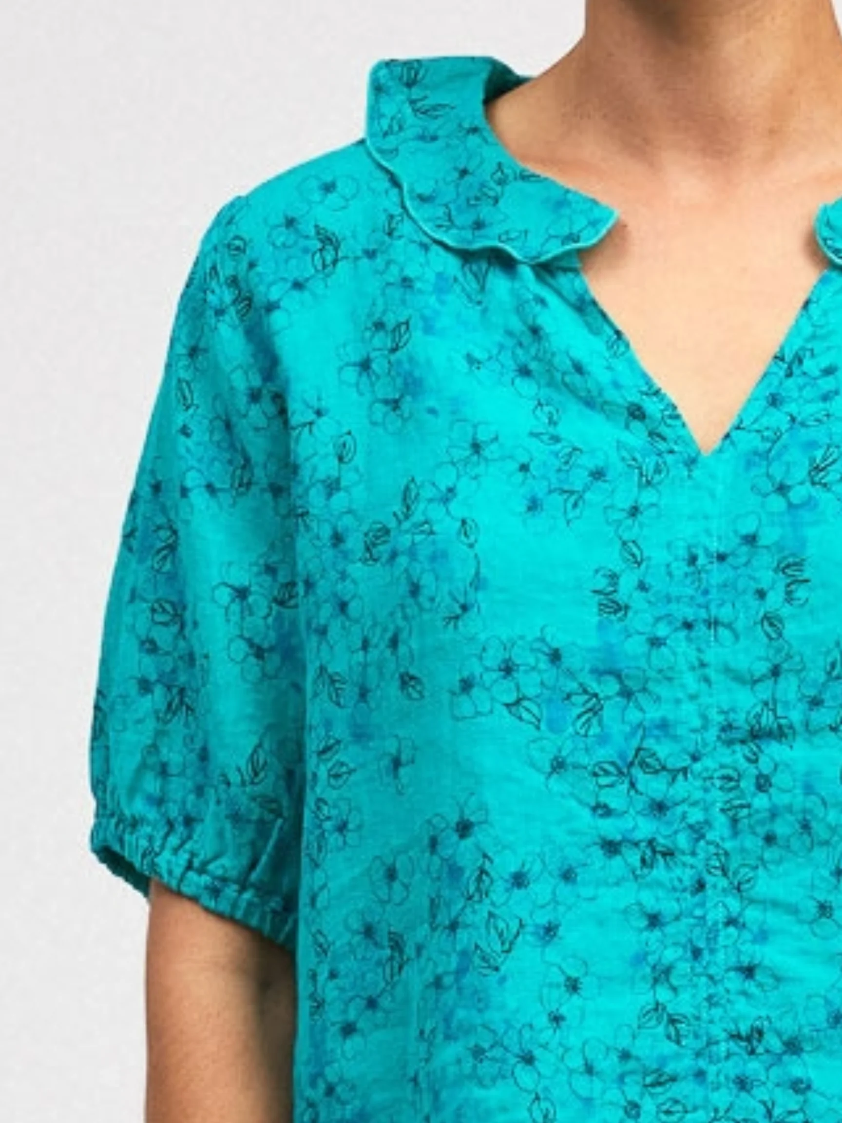Ruffle Collar Top in Atoll
