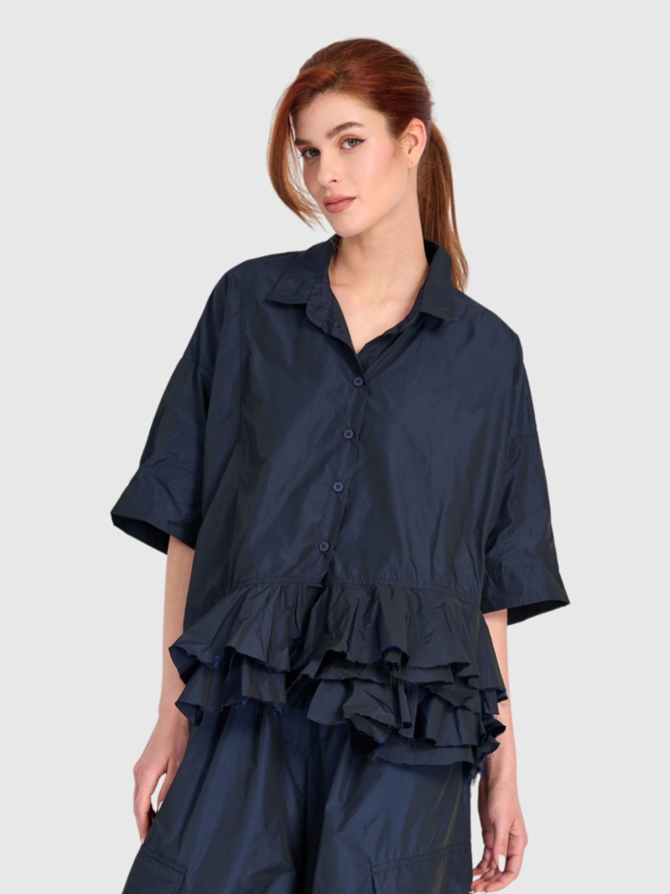 Ruffle Hem Top in Navy