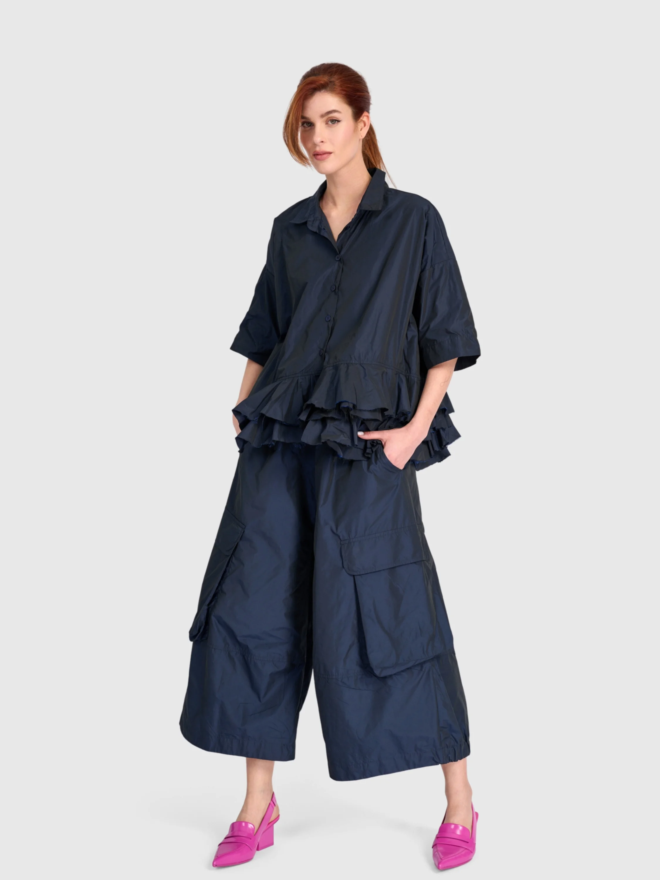 Ruffle Hem Top in Navy