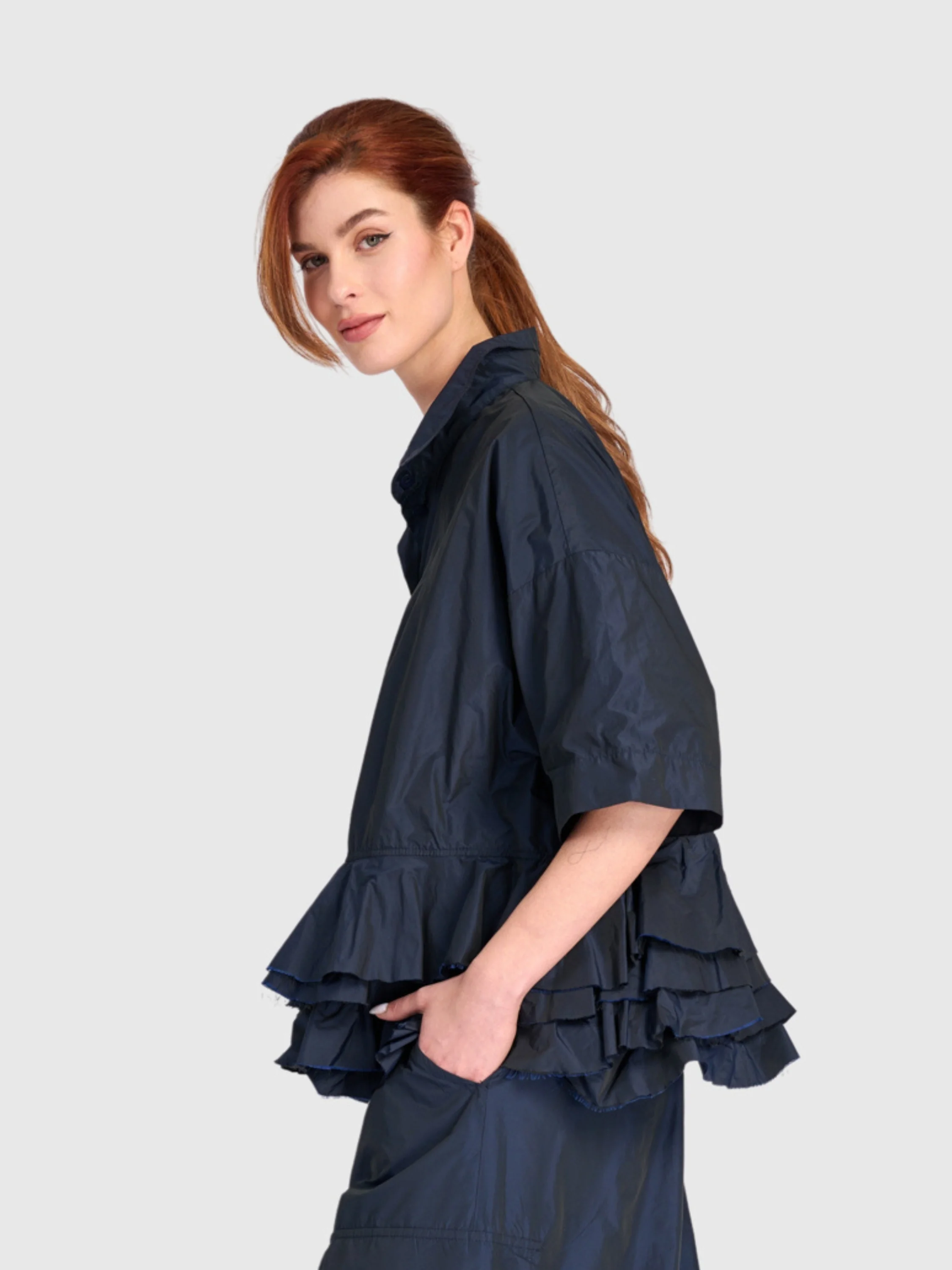 Ruffle Hem Top in Navy