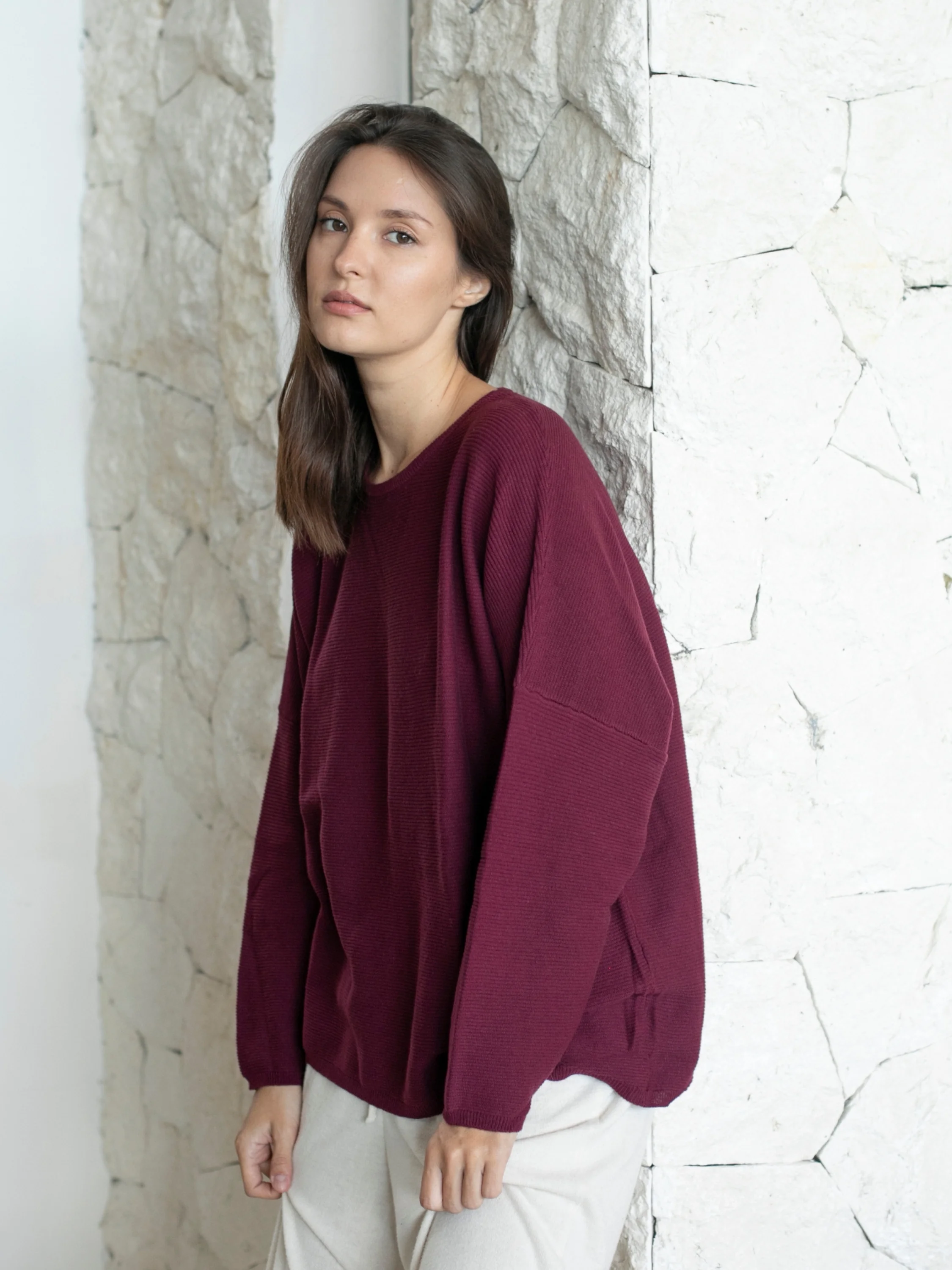 Sara Easy Rib Crew in Boysenberry