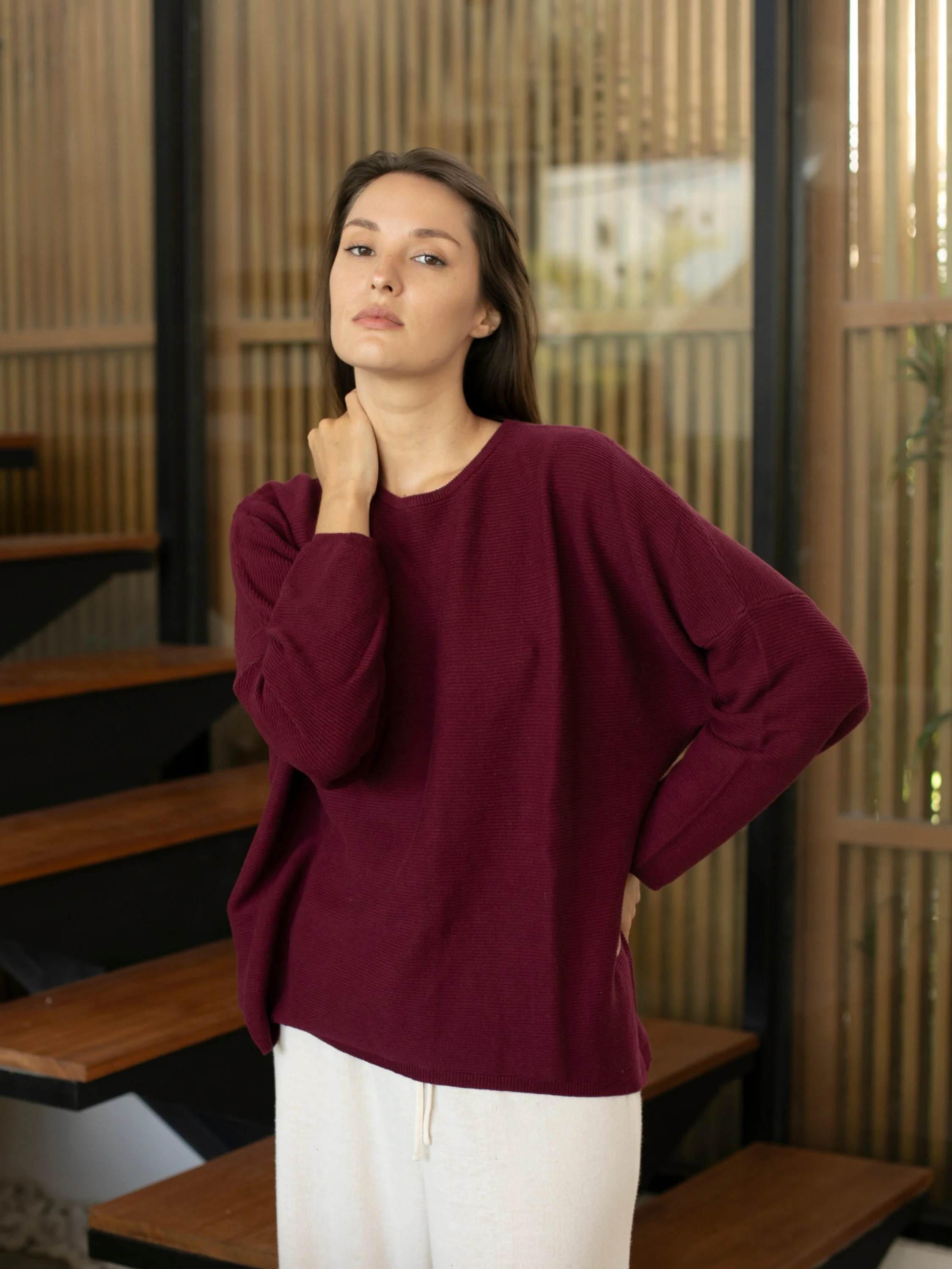 Sara Easy Rib Crew in Boysenberry