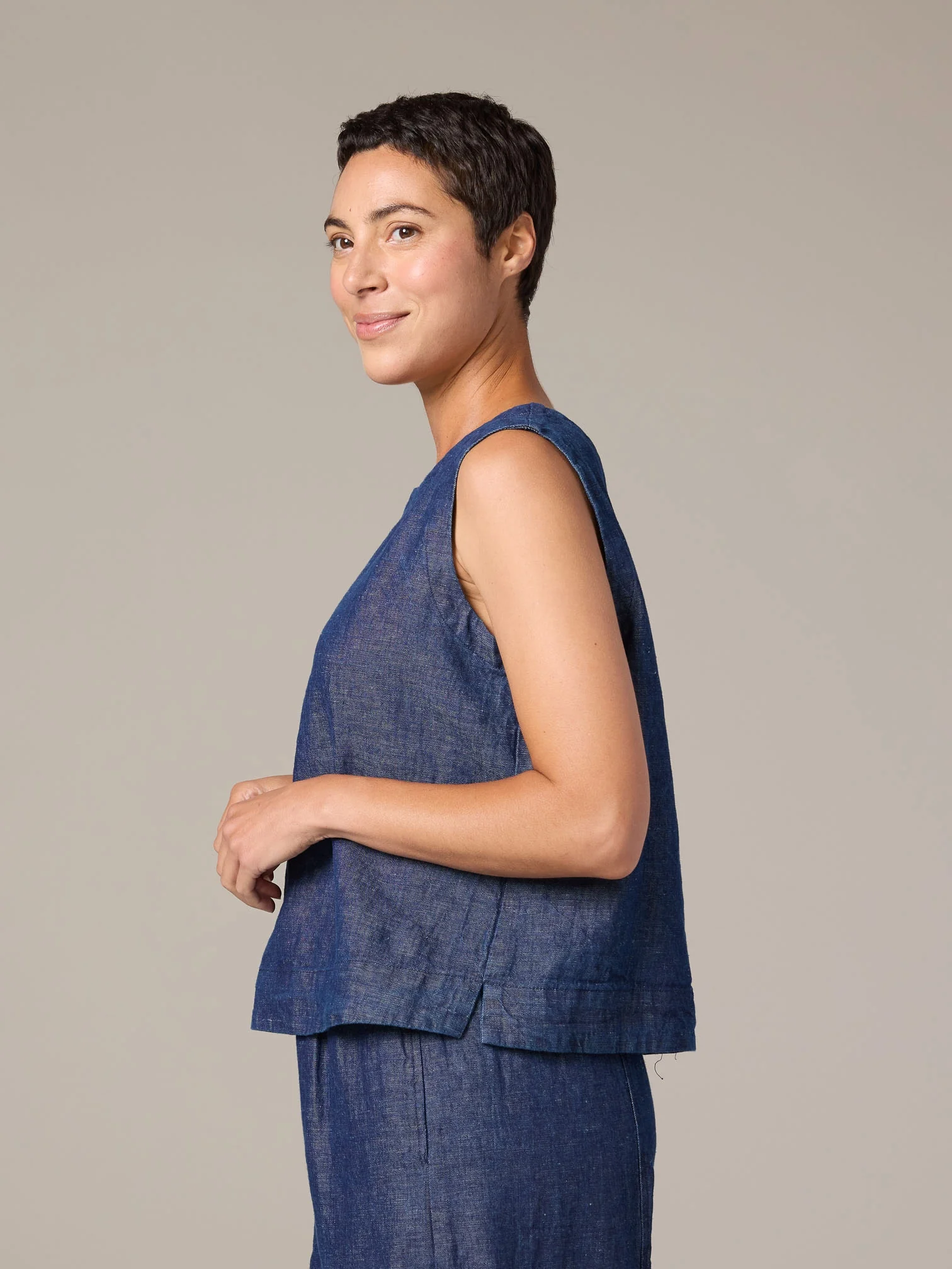 Shell w/Wide Facing in Denim
