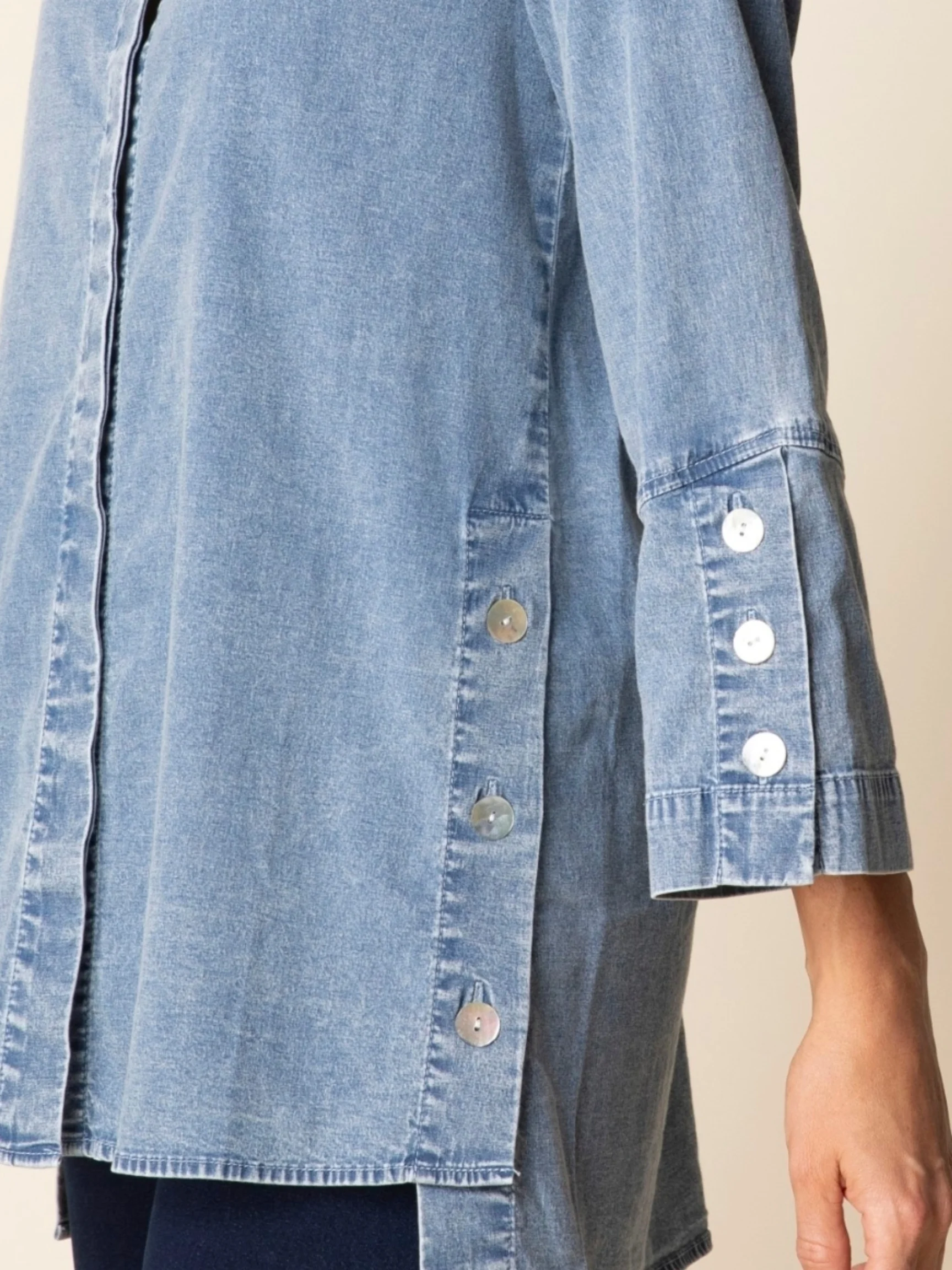 Side Button Tunic in Light Denim