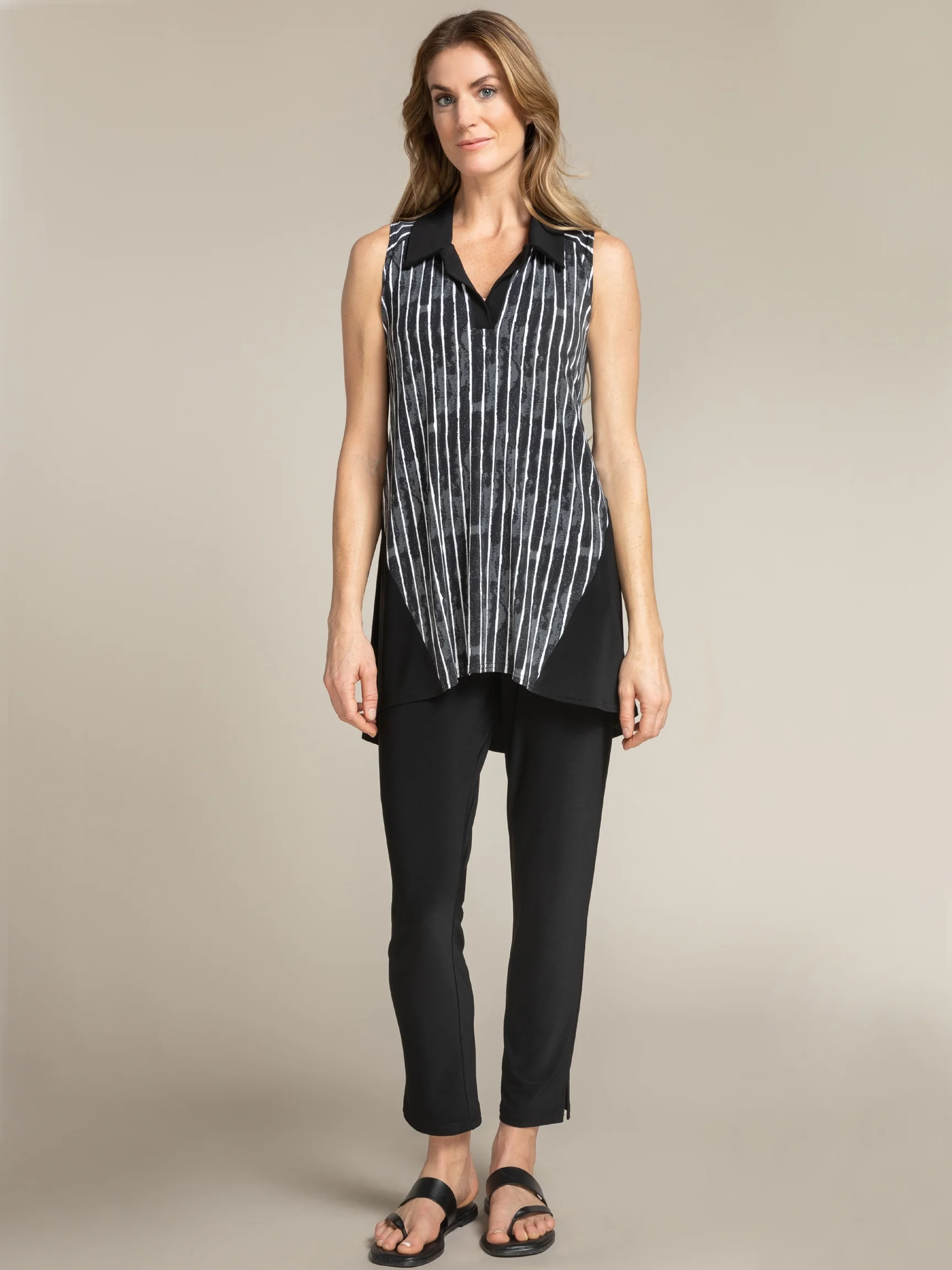 Sleeveless Bop Top in Painted Lines Black
