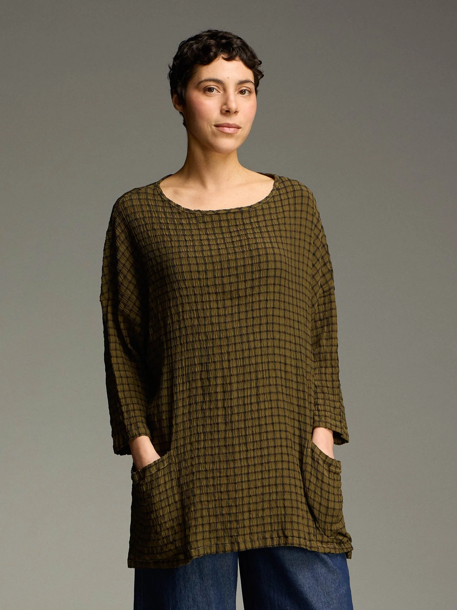 Smaller Osize Pkt Tunic in Kelp
