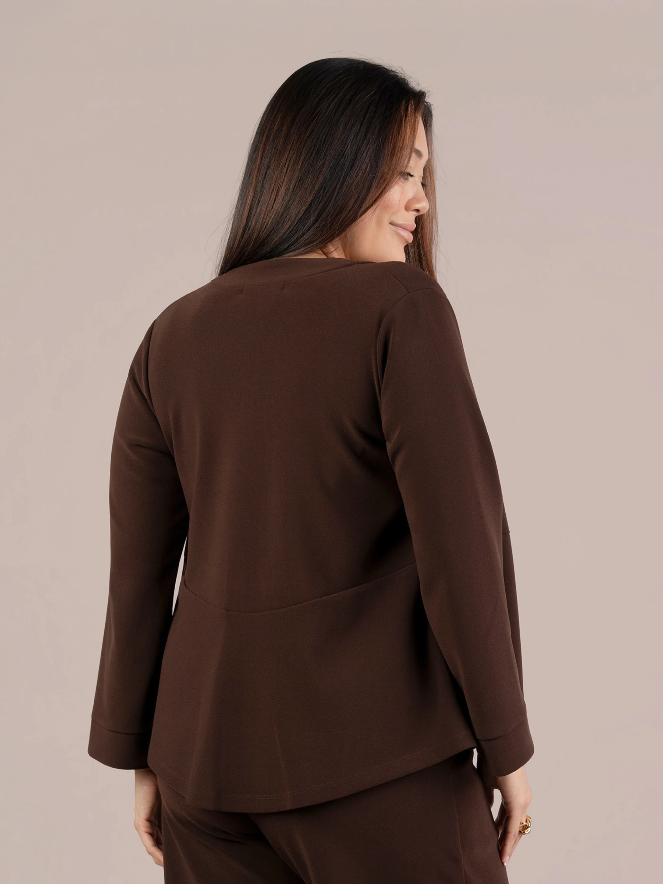 Soffio Crepe Coach Cardigan in Brown