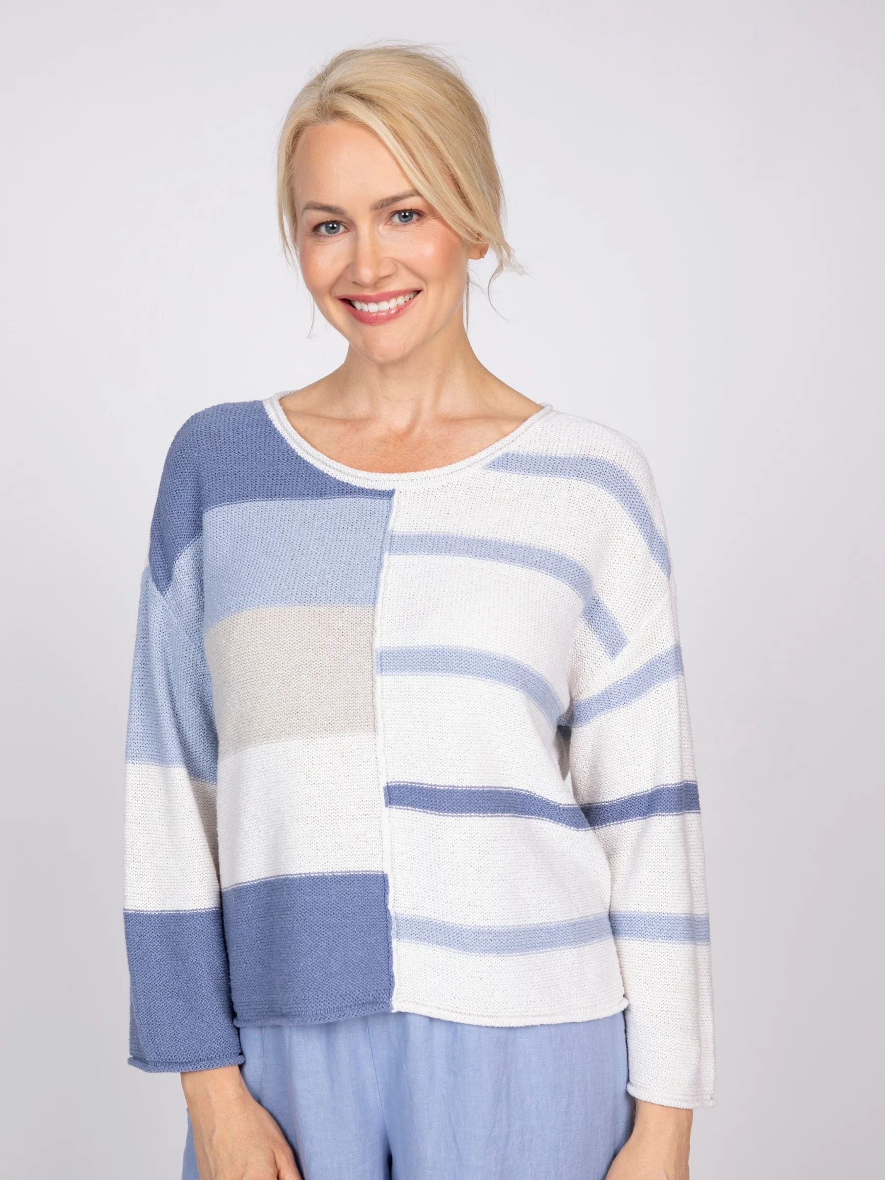 Split Stripes Sweater in Pool