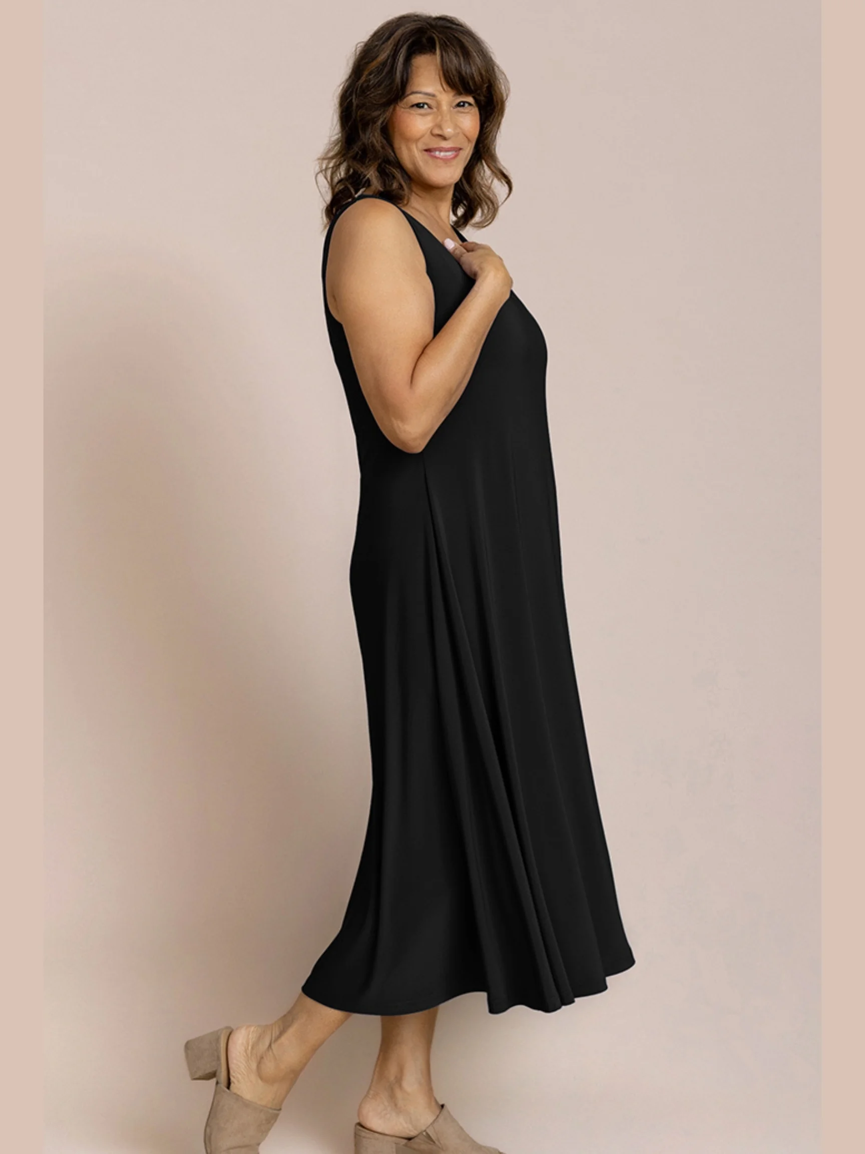 Square Neck Fit N Flare Dress in Black