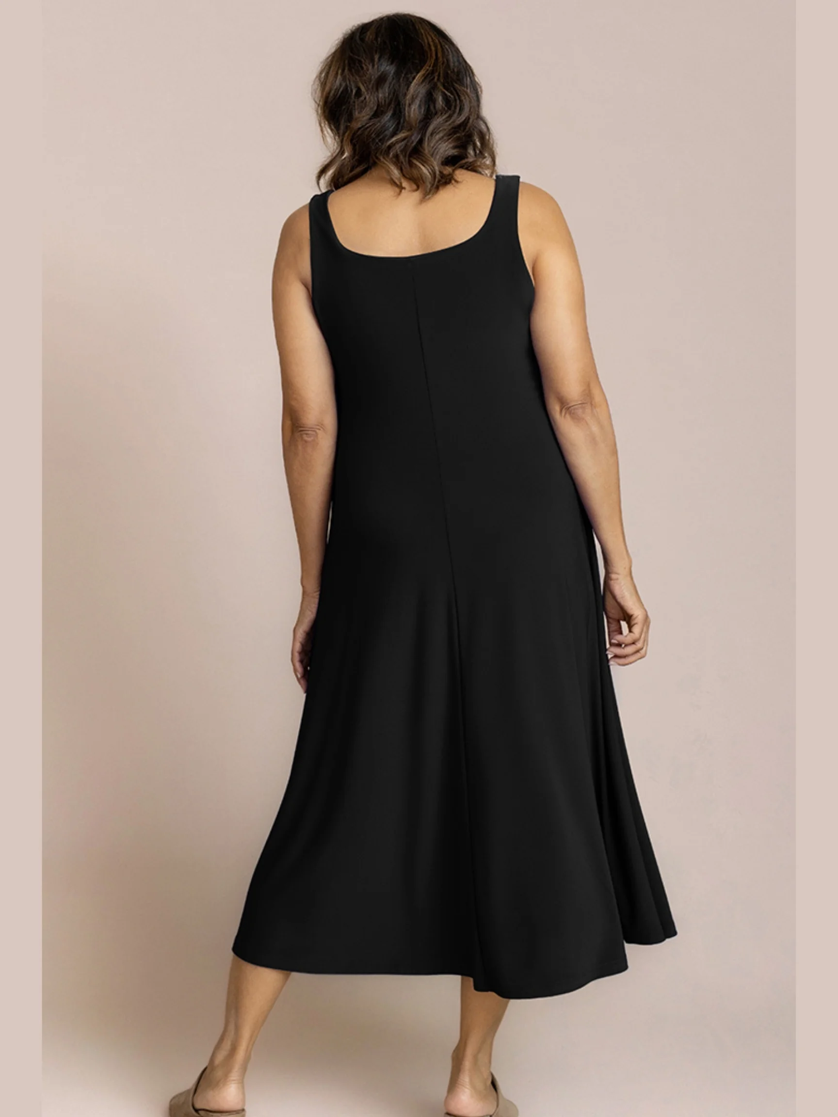 Square Neck Fit N Flare Dress in Black