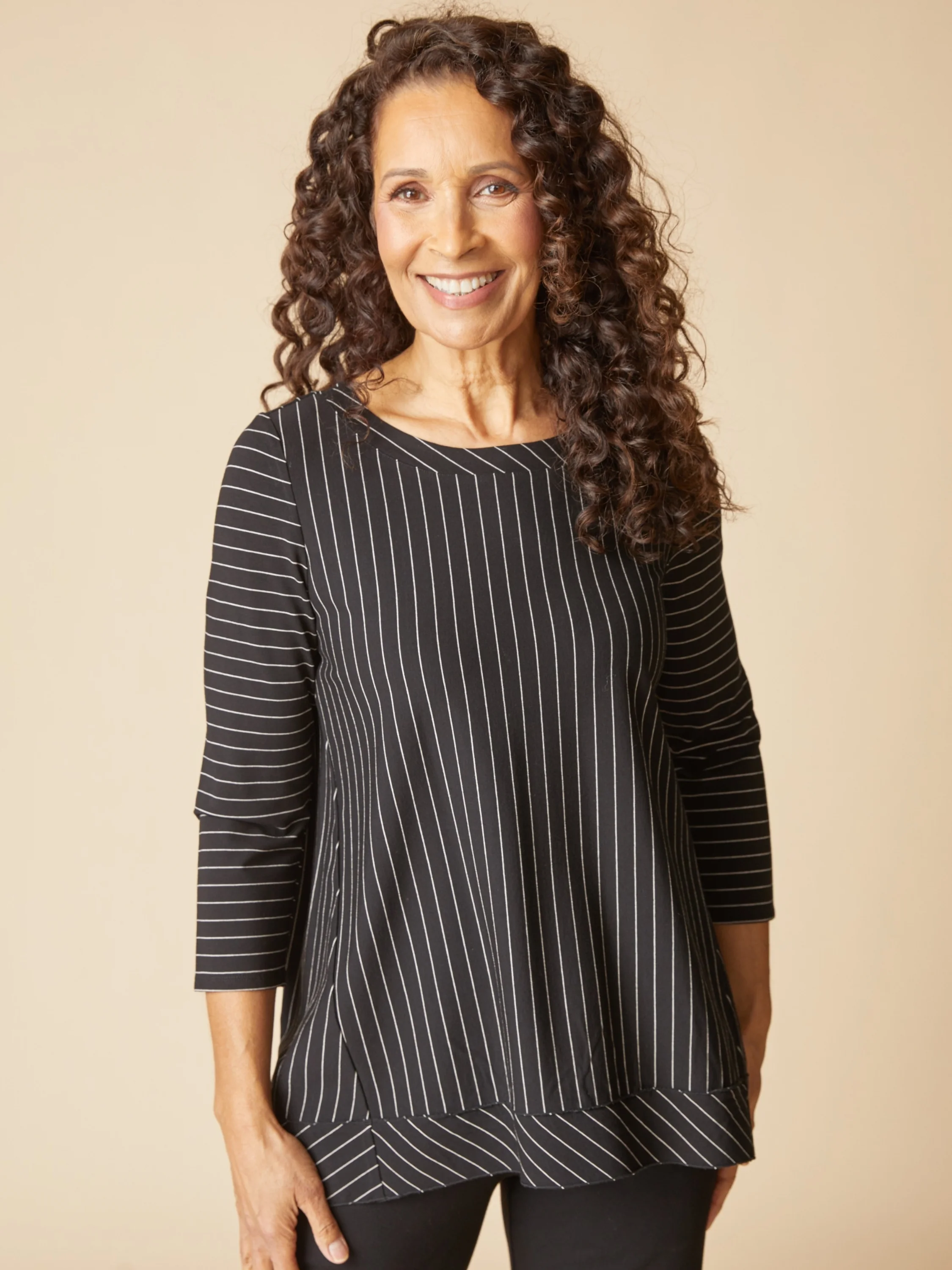 Stripe Pleat Back Tunic in Black