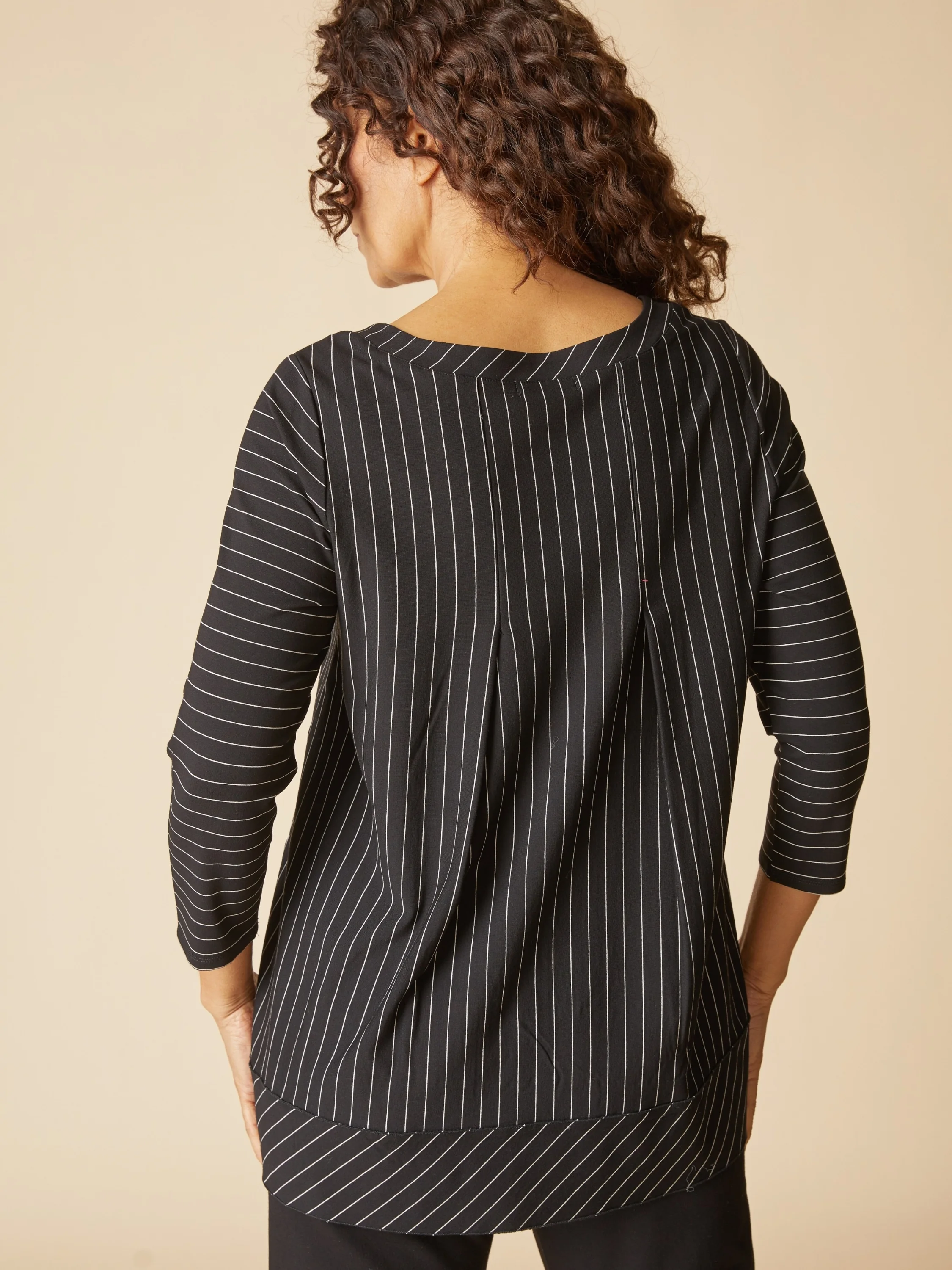Stripe Pleat Back Tunic in Black