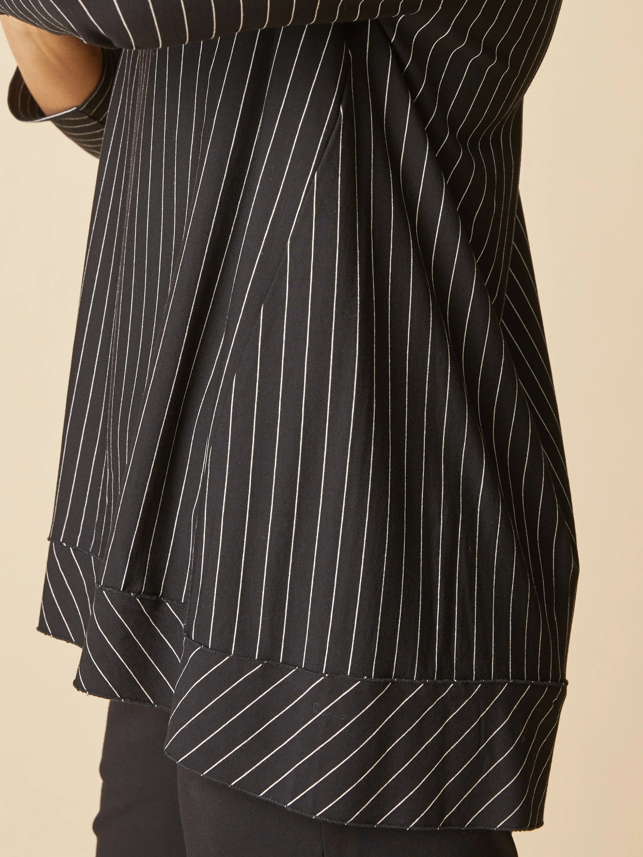 Stripe Pleat Back Tunic in Black