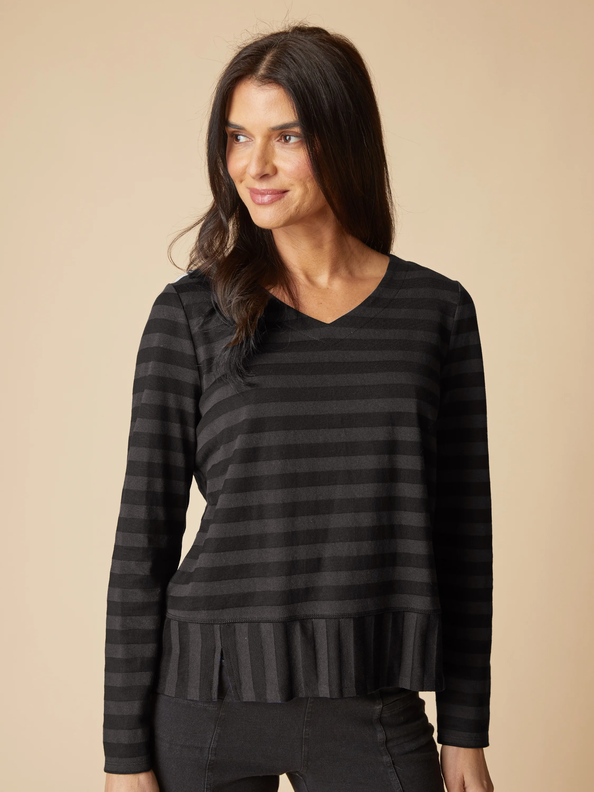Stripe Seamed Tee in Black