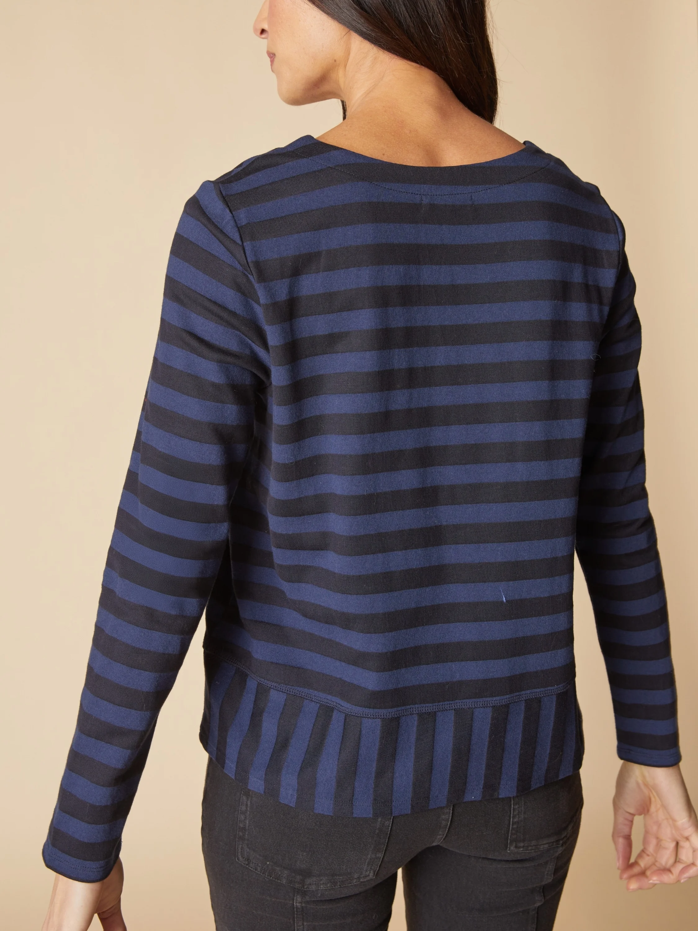 Stripe Seamed Tee in Navy