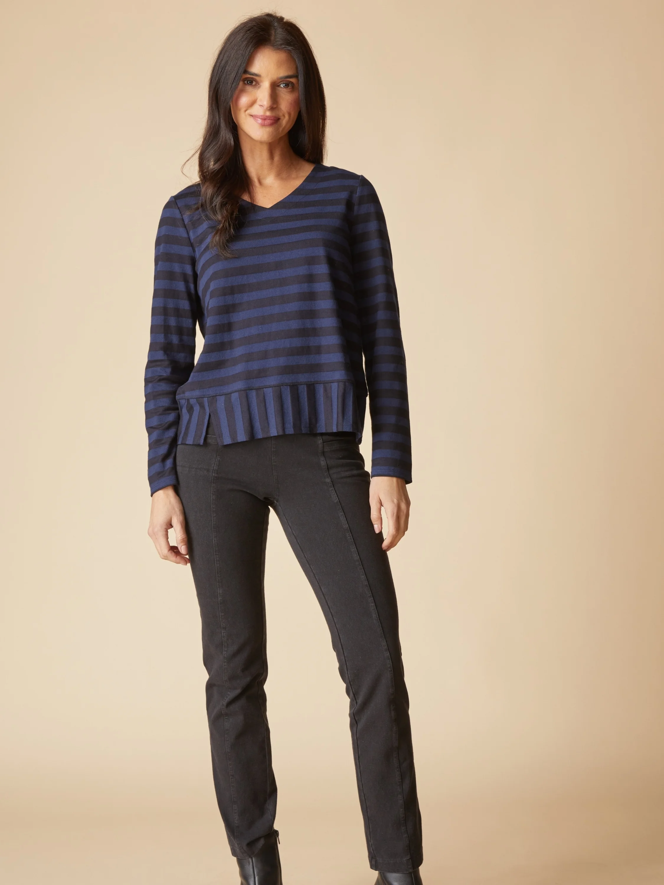 Stripe Seamed Tee in Navy