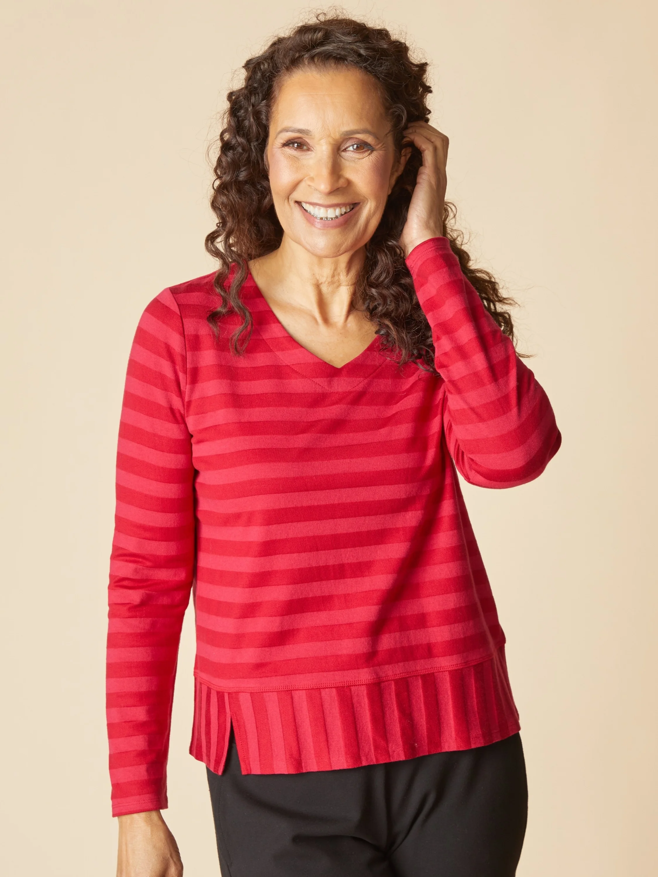 Stripe Seamed Tee in Wineberry