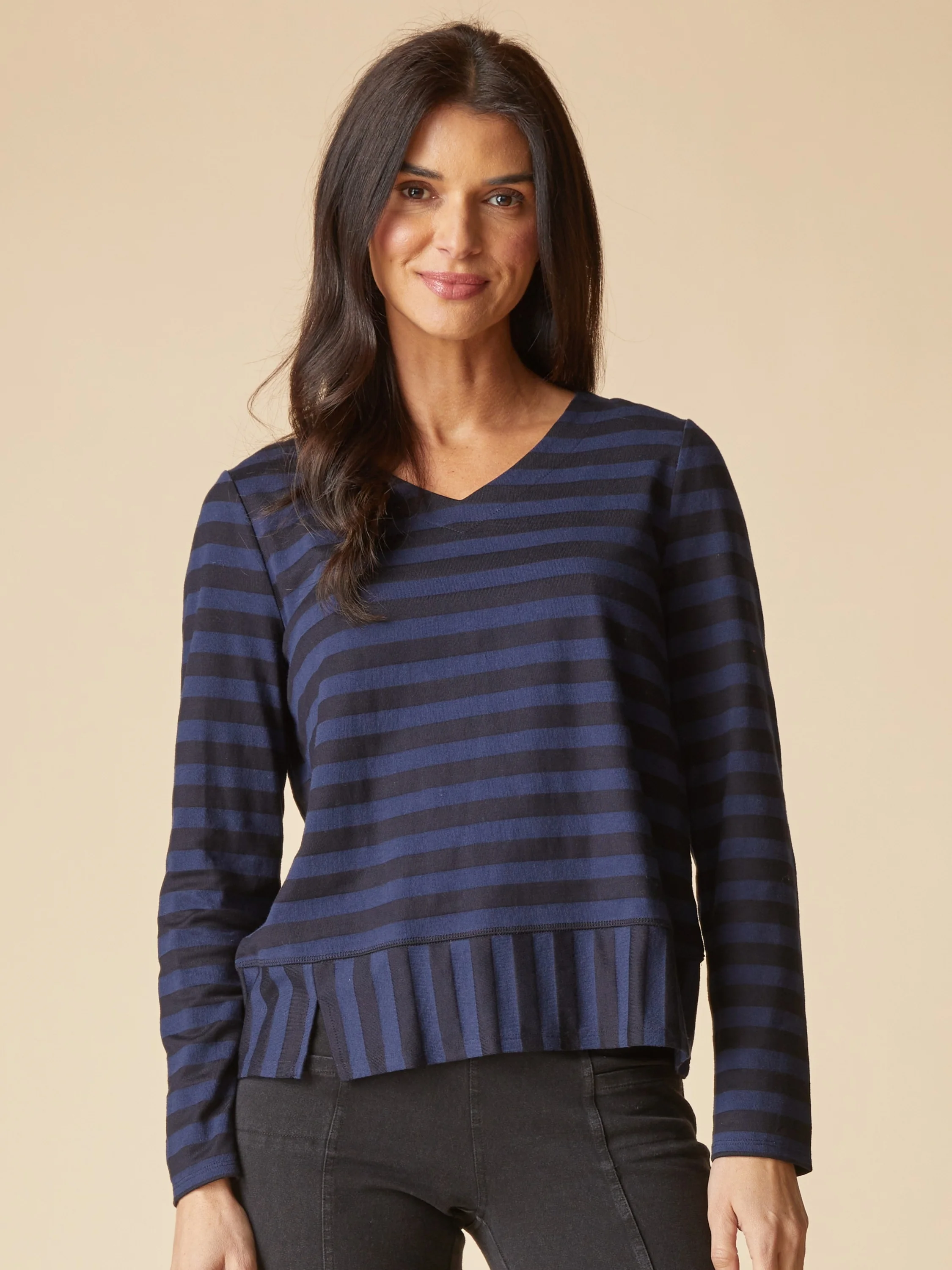Stripe Seamed Tee in Navy