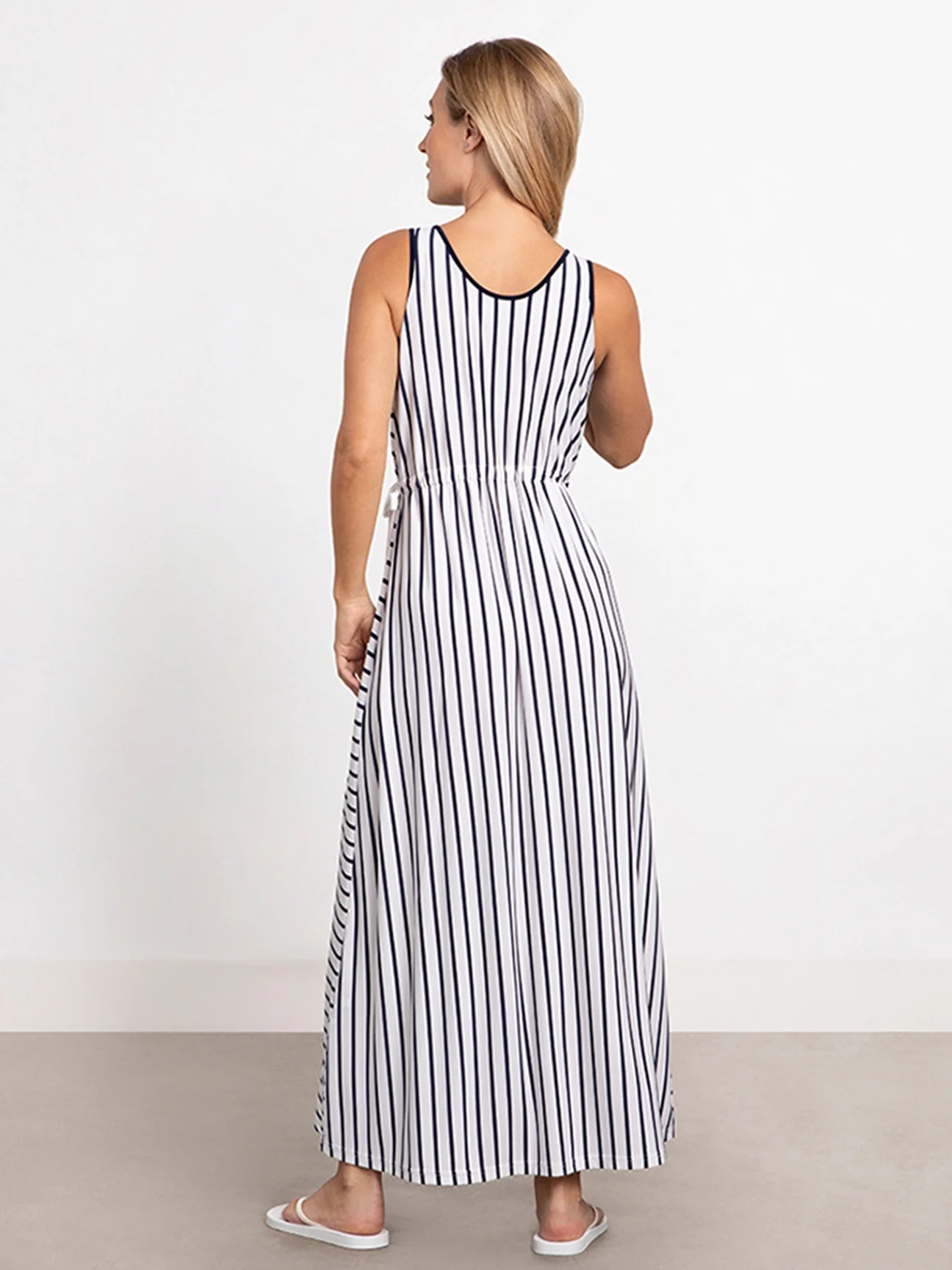 Stripe Sleeveless Reversible Tie Dress in Navy Stripe